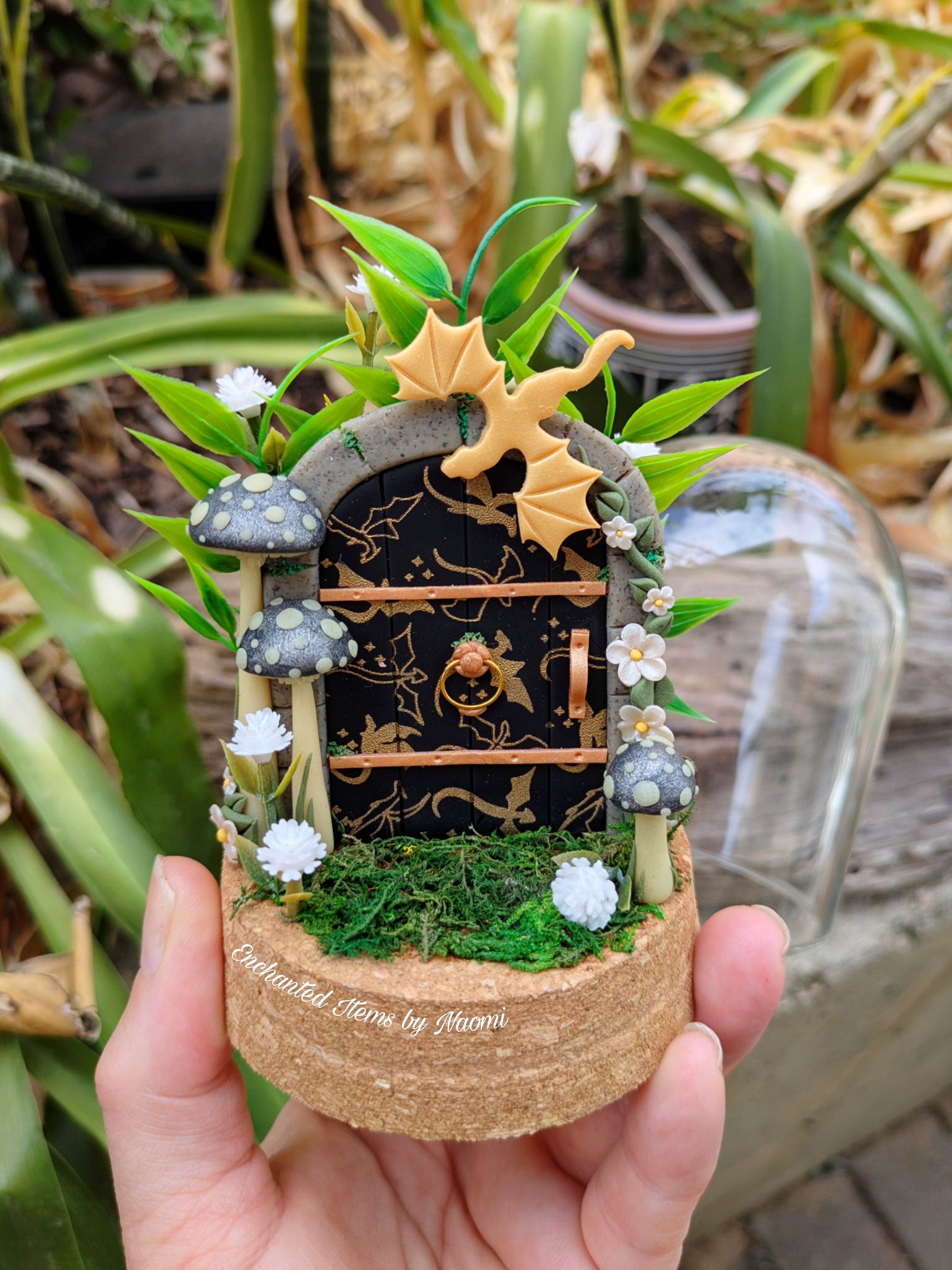 Empyrean Dragon Fairy Door – Hand Sculpted in Glass Dome