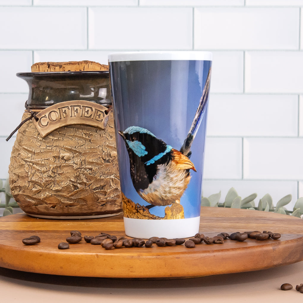Bush Birds - Latte / Coffee Mugs- Laughing Kookaburra, Superb Fairy-wren