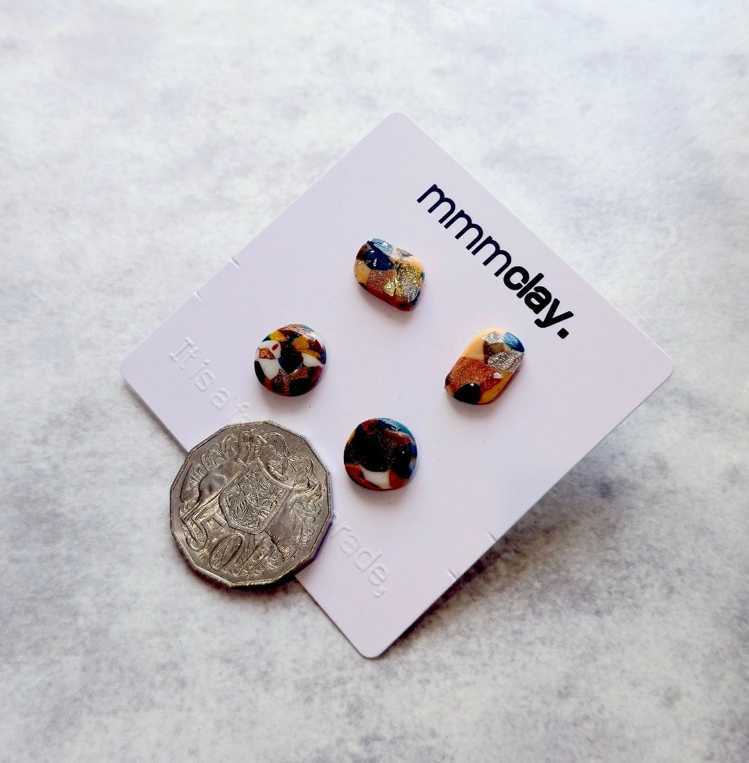 Navy Multicolour Polymer Clay Stud Set | 4 Handmade Earrings