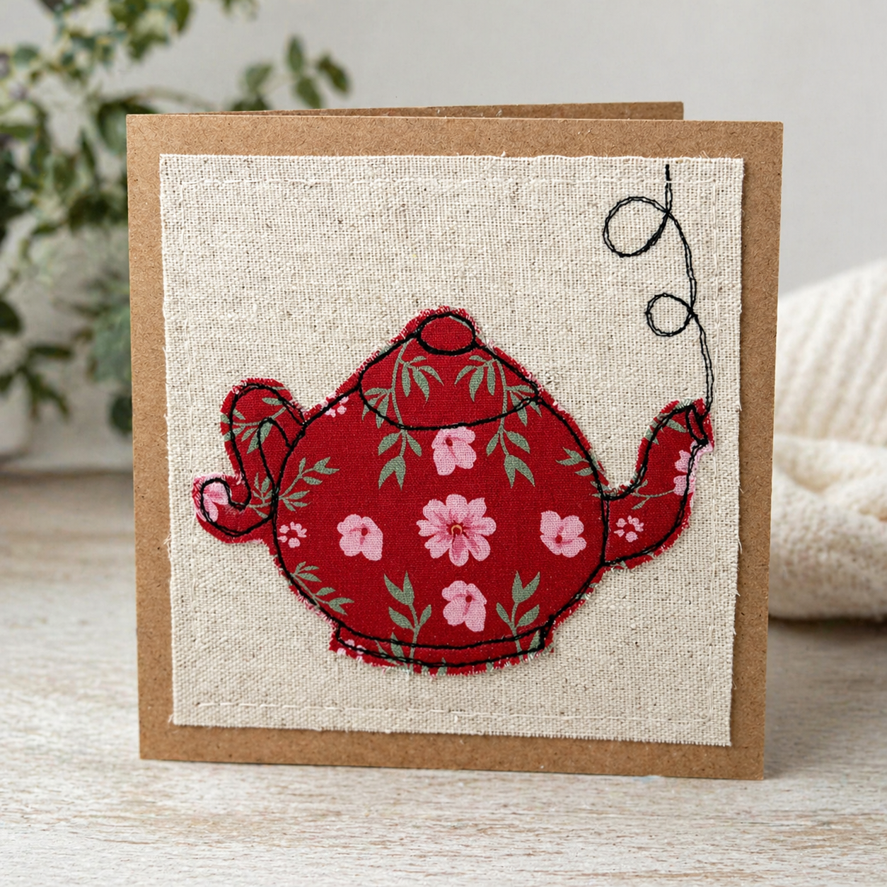 Fabric Greeting Card & Envelope| Tea Time| 13cm x 13cm