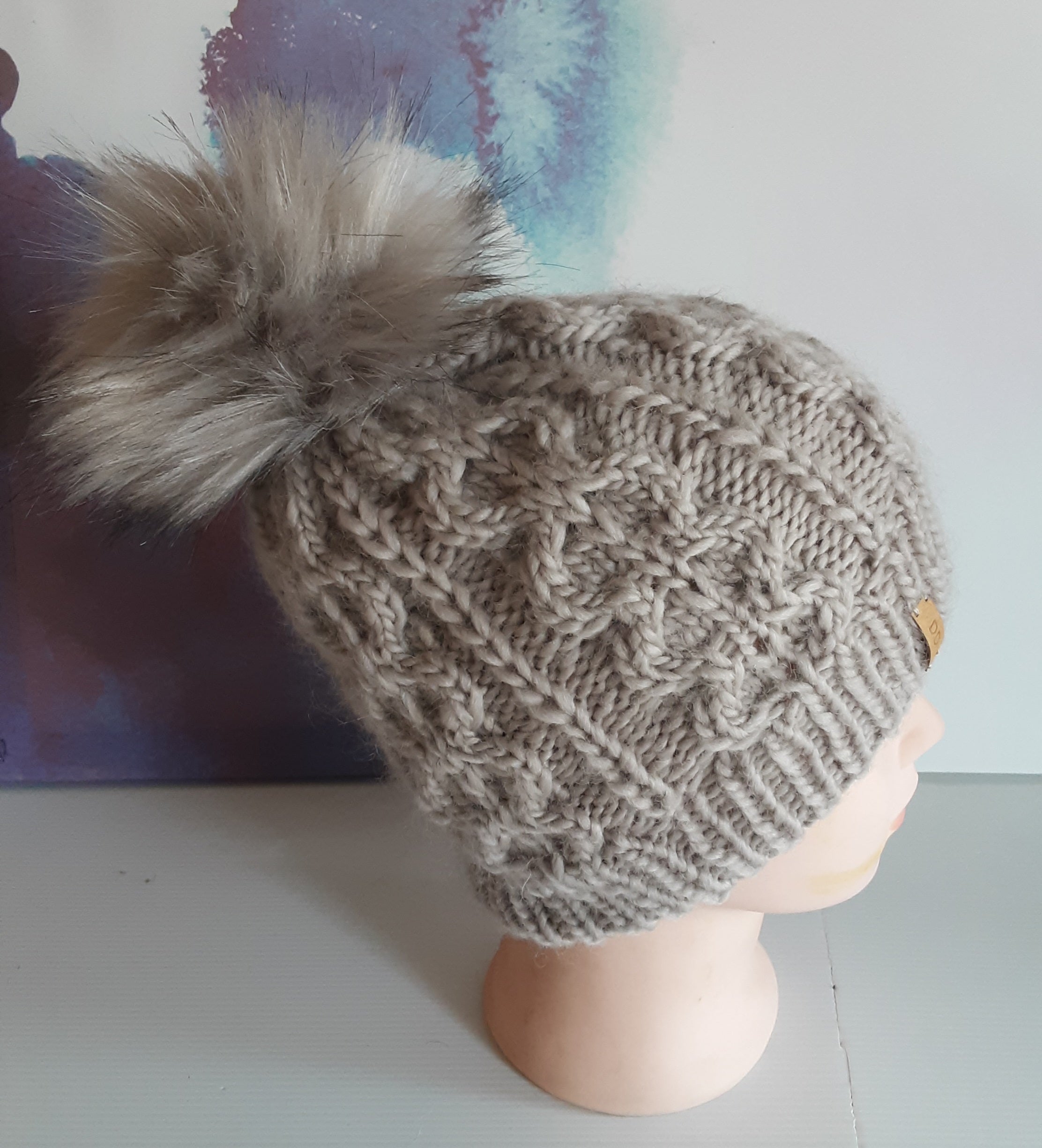 Hand knitted cream pure wool beanie