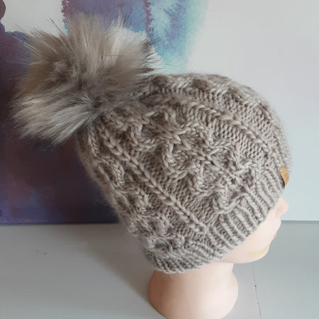 Hand knitted cream pure wool beanie