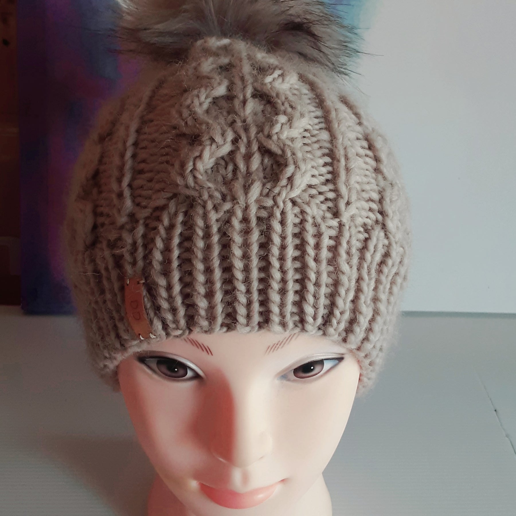 Hand knitted cream pure wool beanie