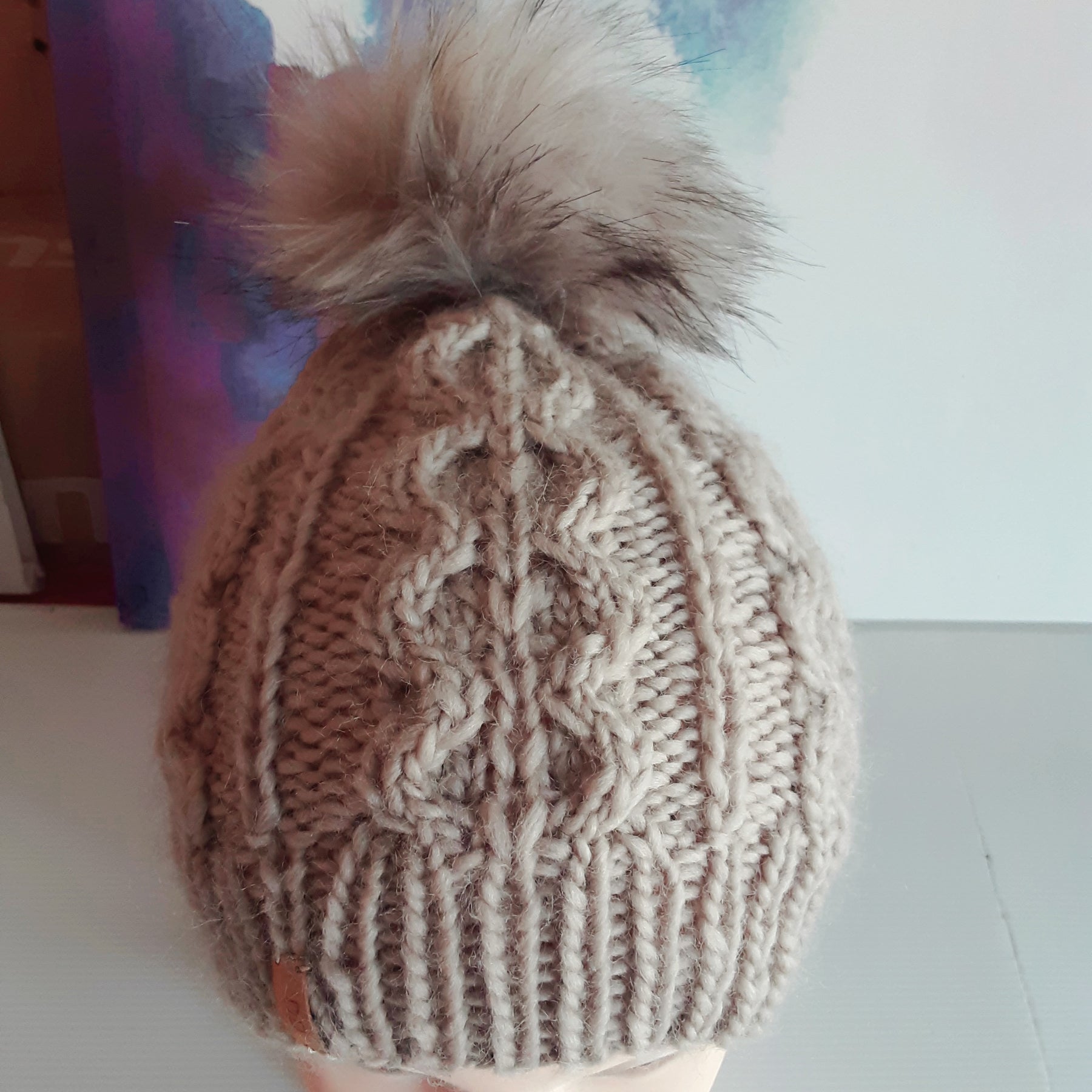 Hand knitted cream pure wool beanie