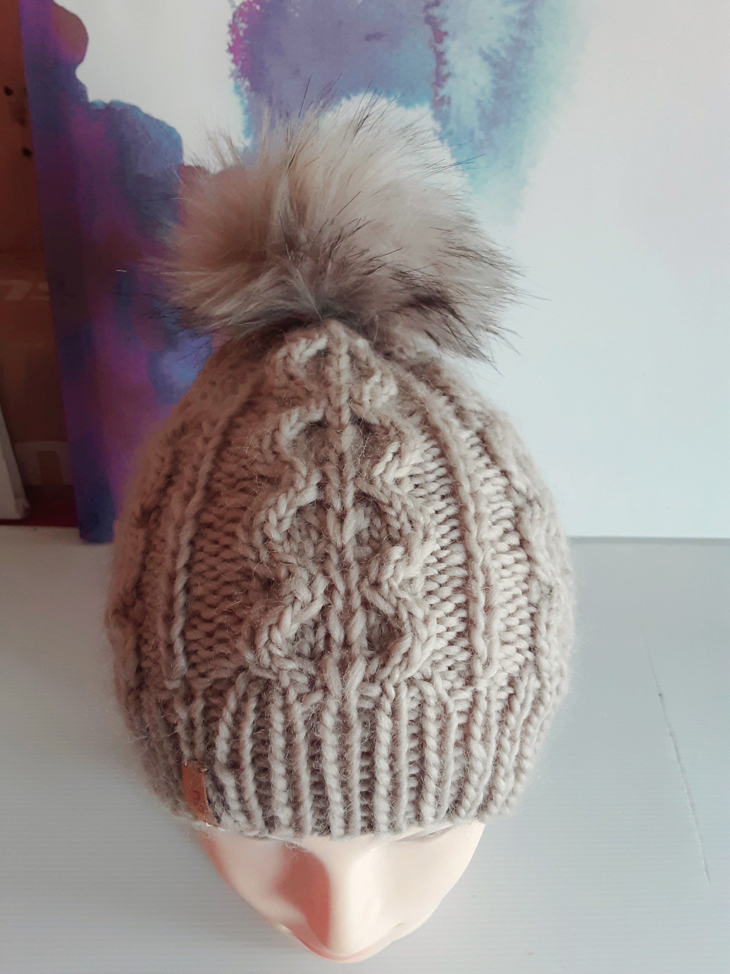 Hand knitted cream pure wool beanie