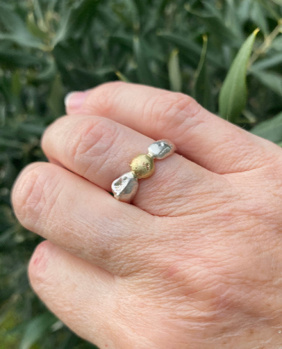 Seed Ring | Sand Cast Sterling Silver with Brass