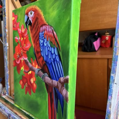 SALE - Original Oil Painting - Hand Painted - Macaw