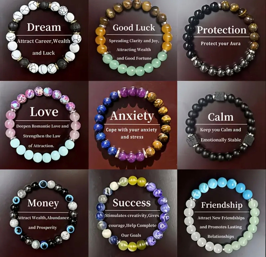 Handmade- Nine Bohemian Crystal Bead Bracelets