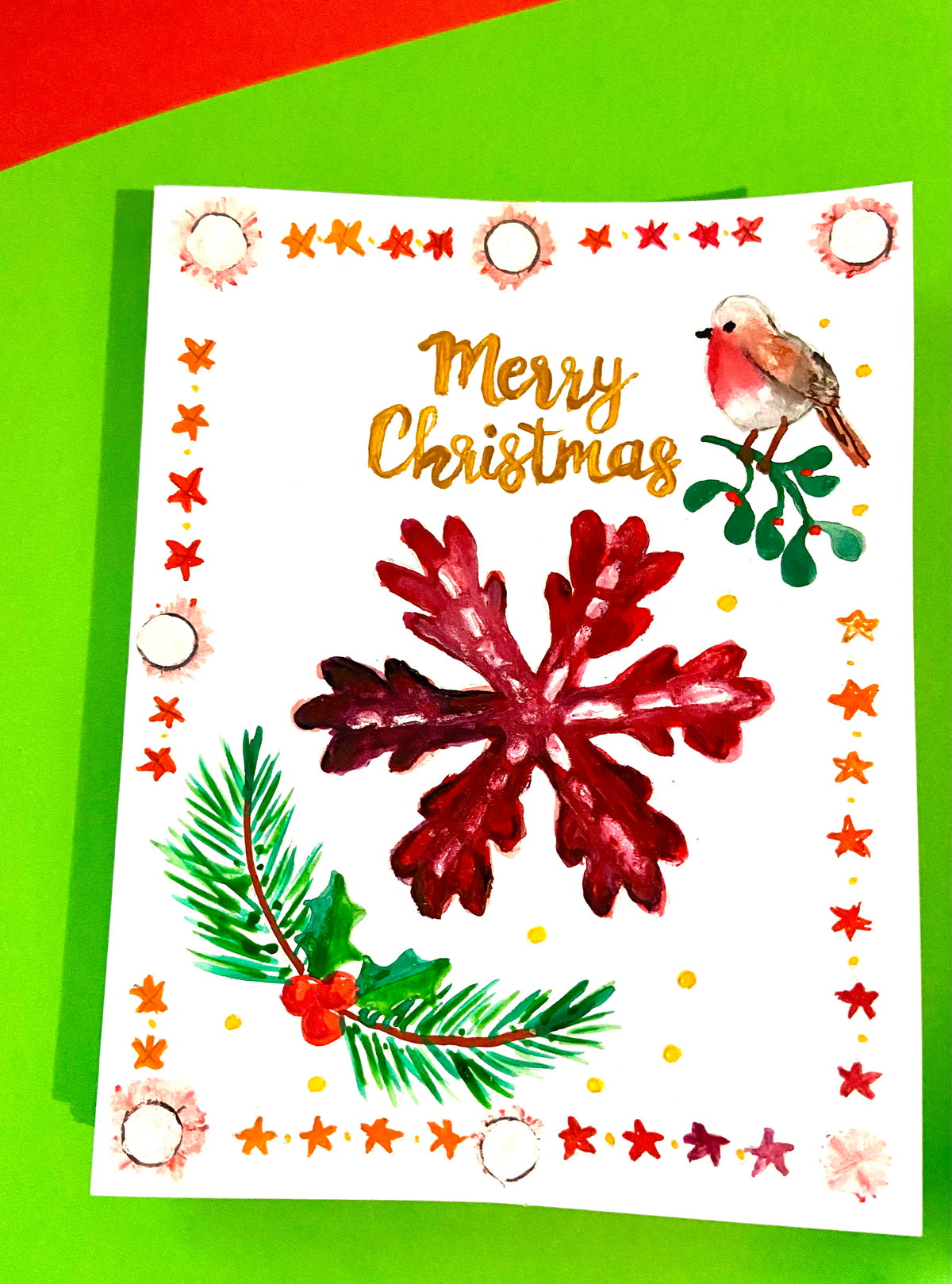 Hand Painted Christmas Card - red version