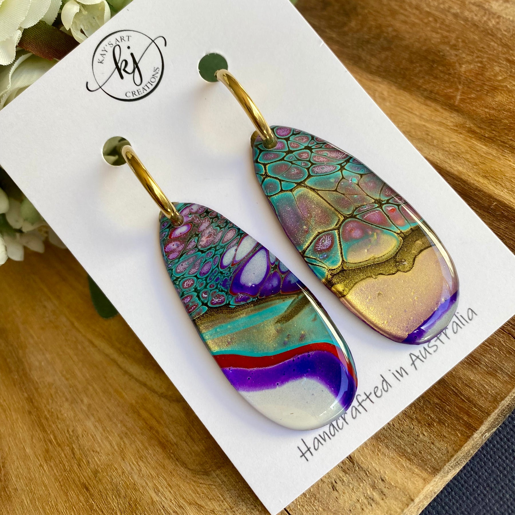 Colourful Wearable Art Hoop Earrings