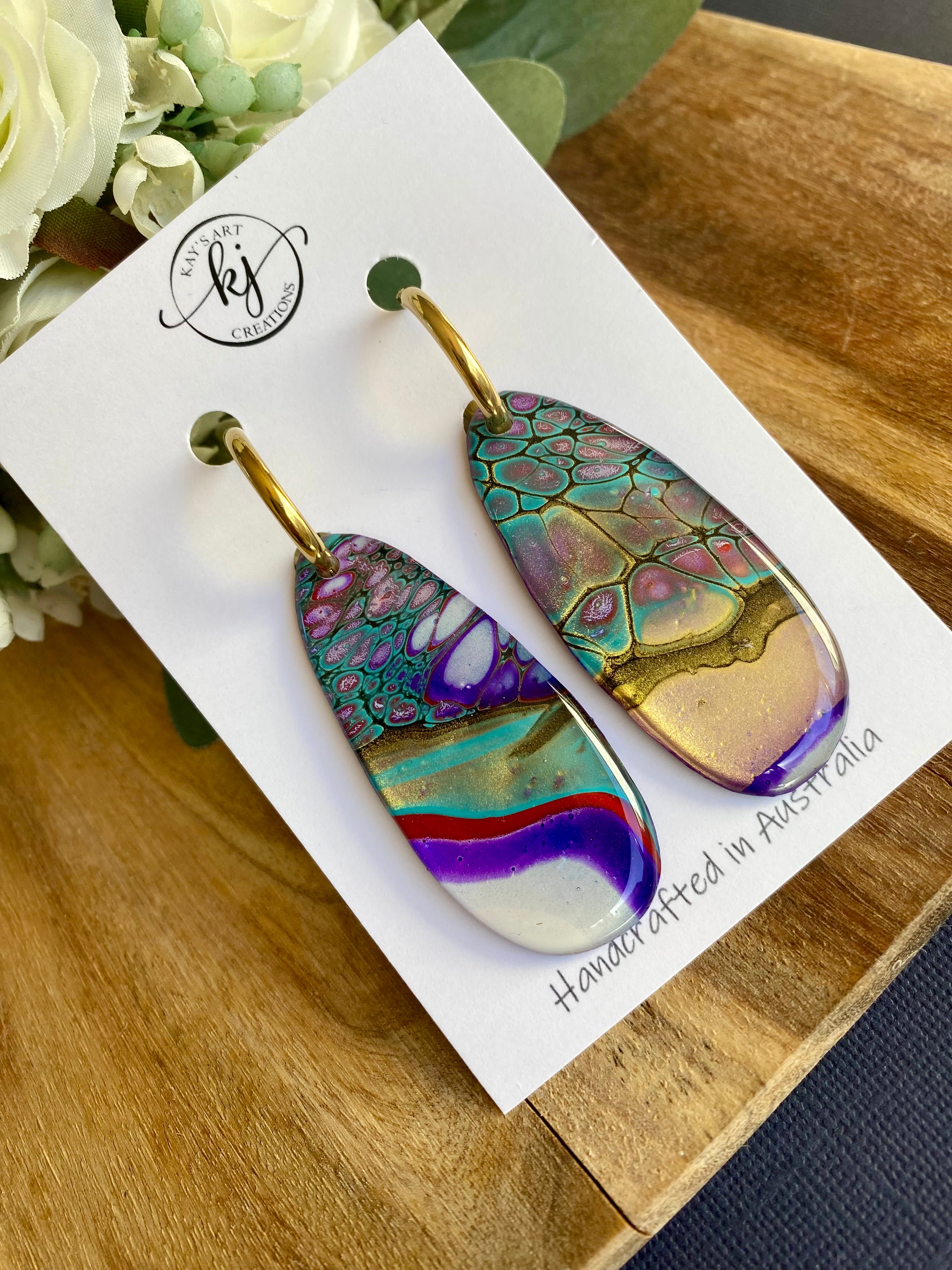 Colourful Wearable Art Hoop Earrings
