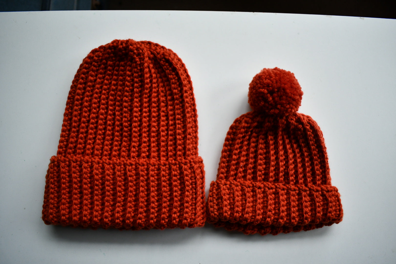 Mini & Me Beanie Duo Adult and Toddler Crochet Hat Set Rust Colour
