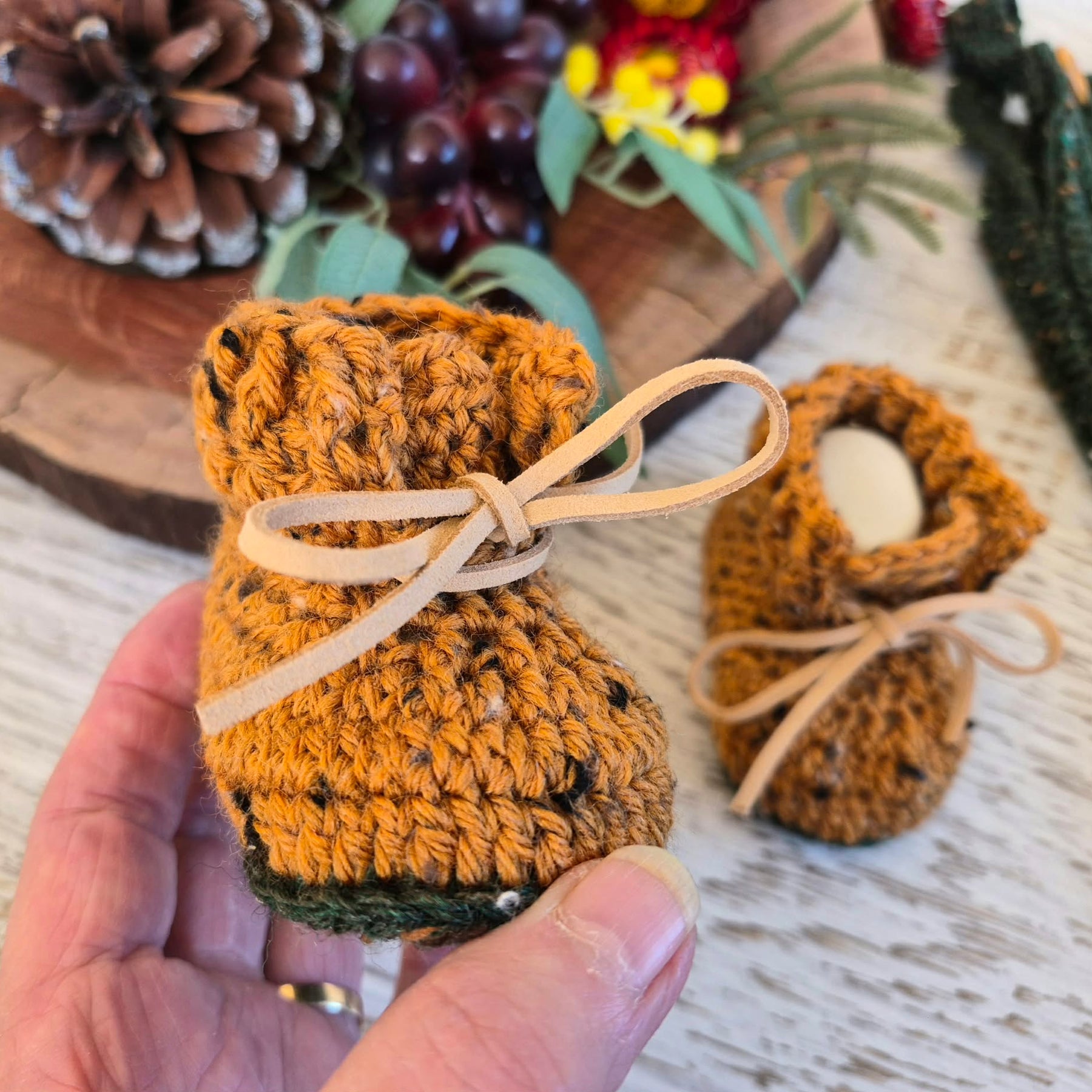 Baby Booties | Mustard Tweed | Newborn | Crochet | Knit | Shoes | Socks