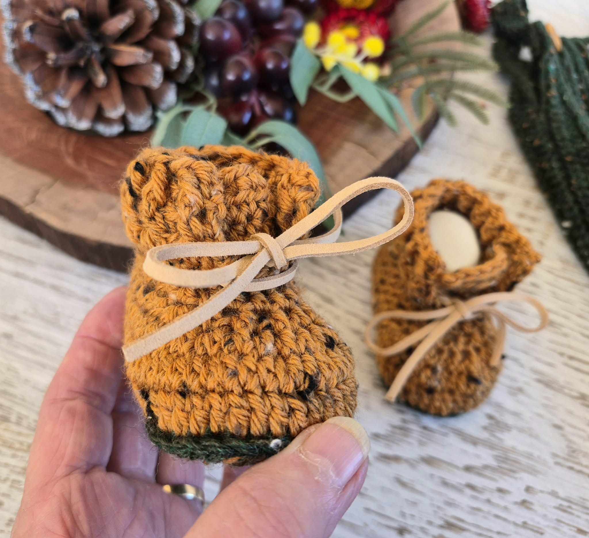 Baby Booties | Mustard Tweed | Newborn | Crochet | Knit | Shoes | Socks