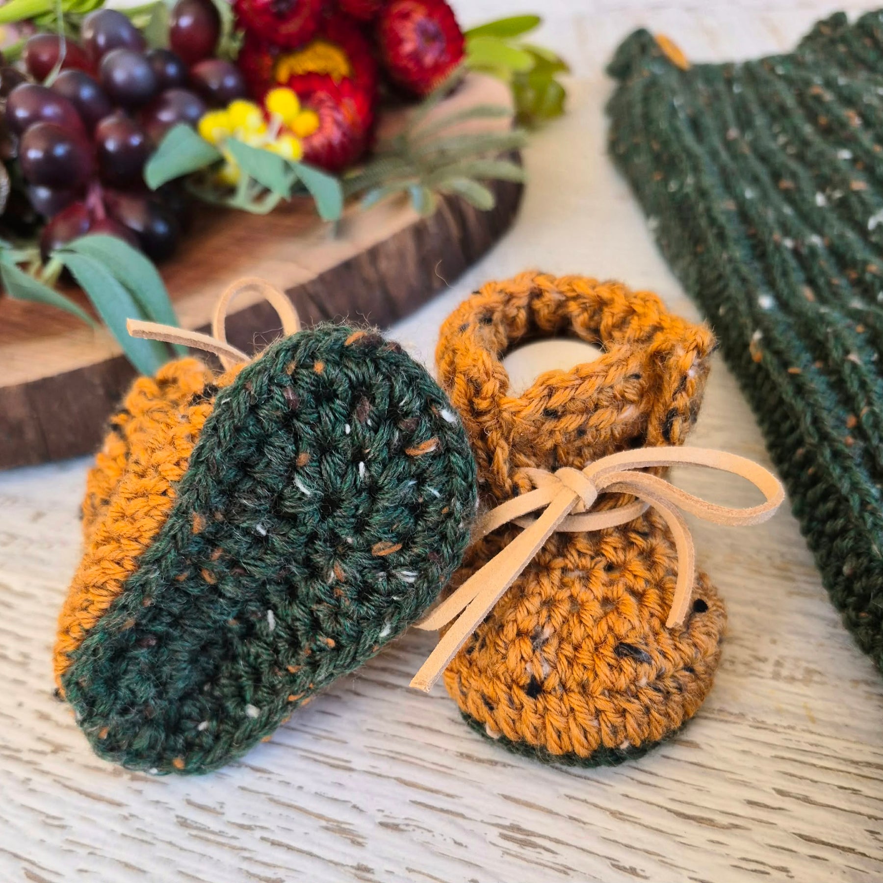 Baby Booties | Mustard Tweed | Newborn | Crochet | Knit | Shoes | Socks