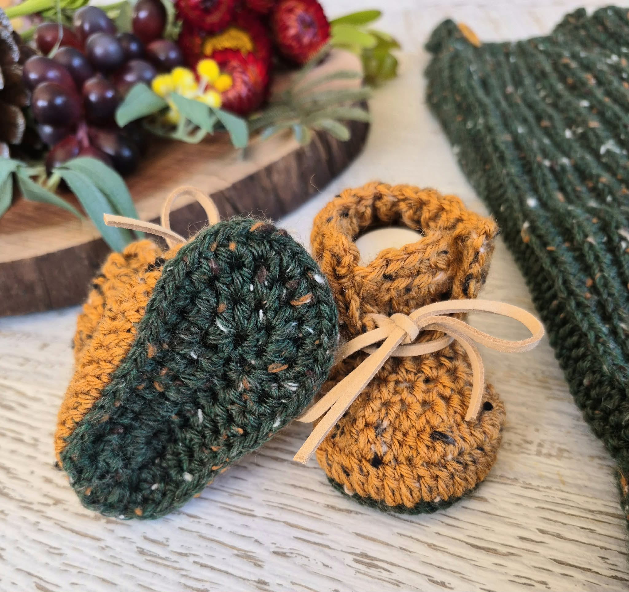 Baby Booties | Mustard Tweed | Newborn | Crochet | Knit | Shoes | Socks