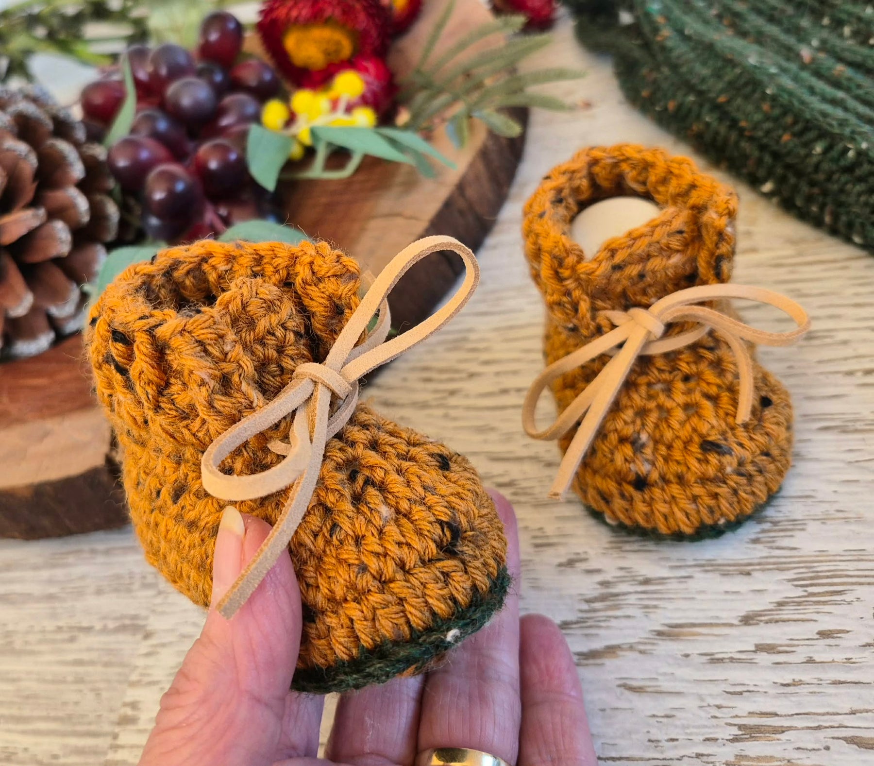 Baby Booties | Mustard Tweed | Newborn | Crochet | Knit | Shoes | Socks