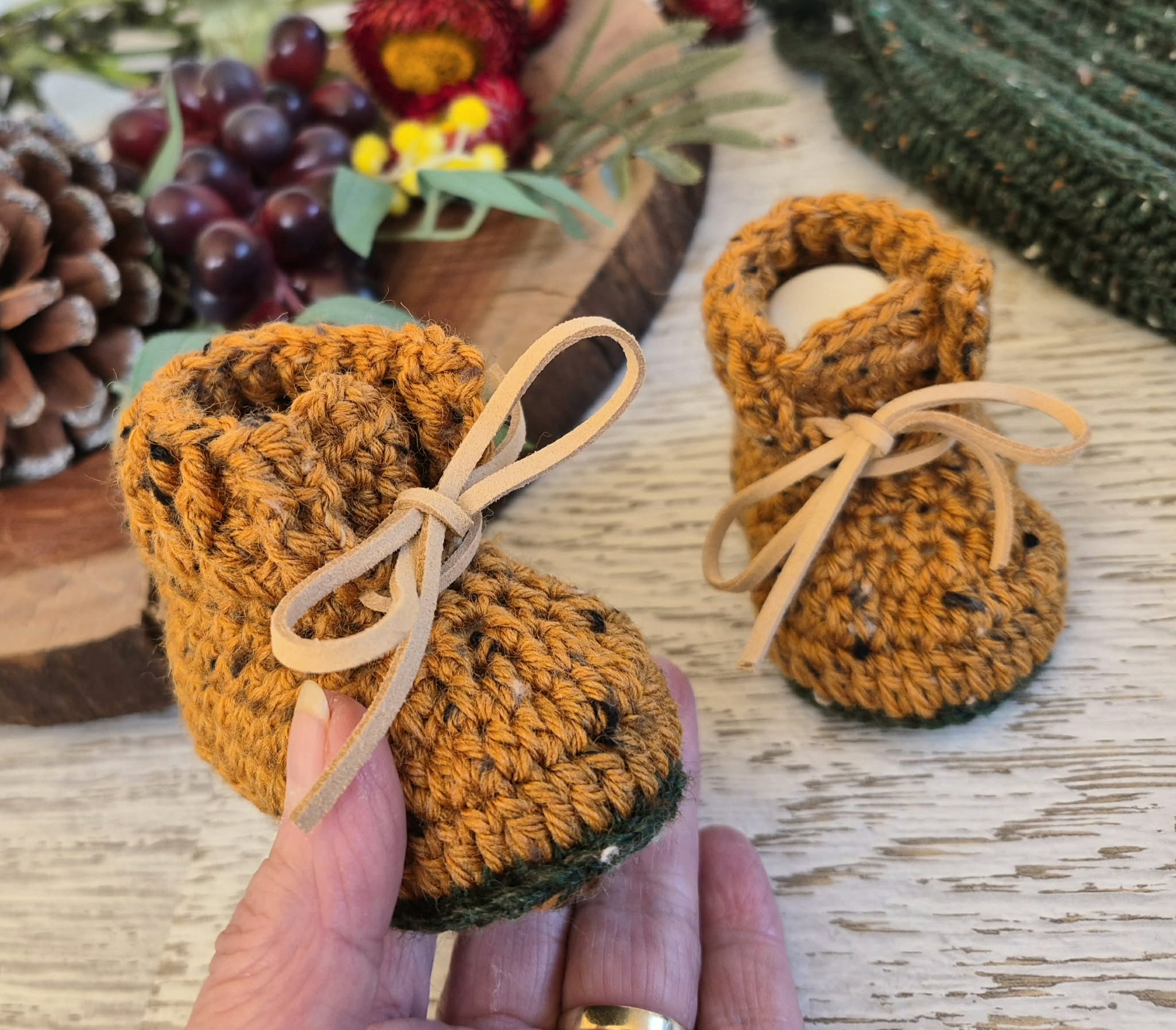 Baby Booties | Mustard Tweed | Newborn | Crochet | Knit | Shoes | Socks