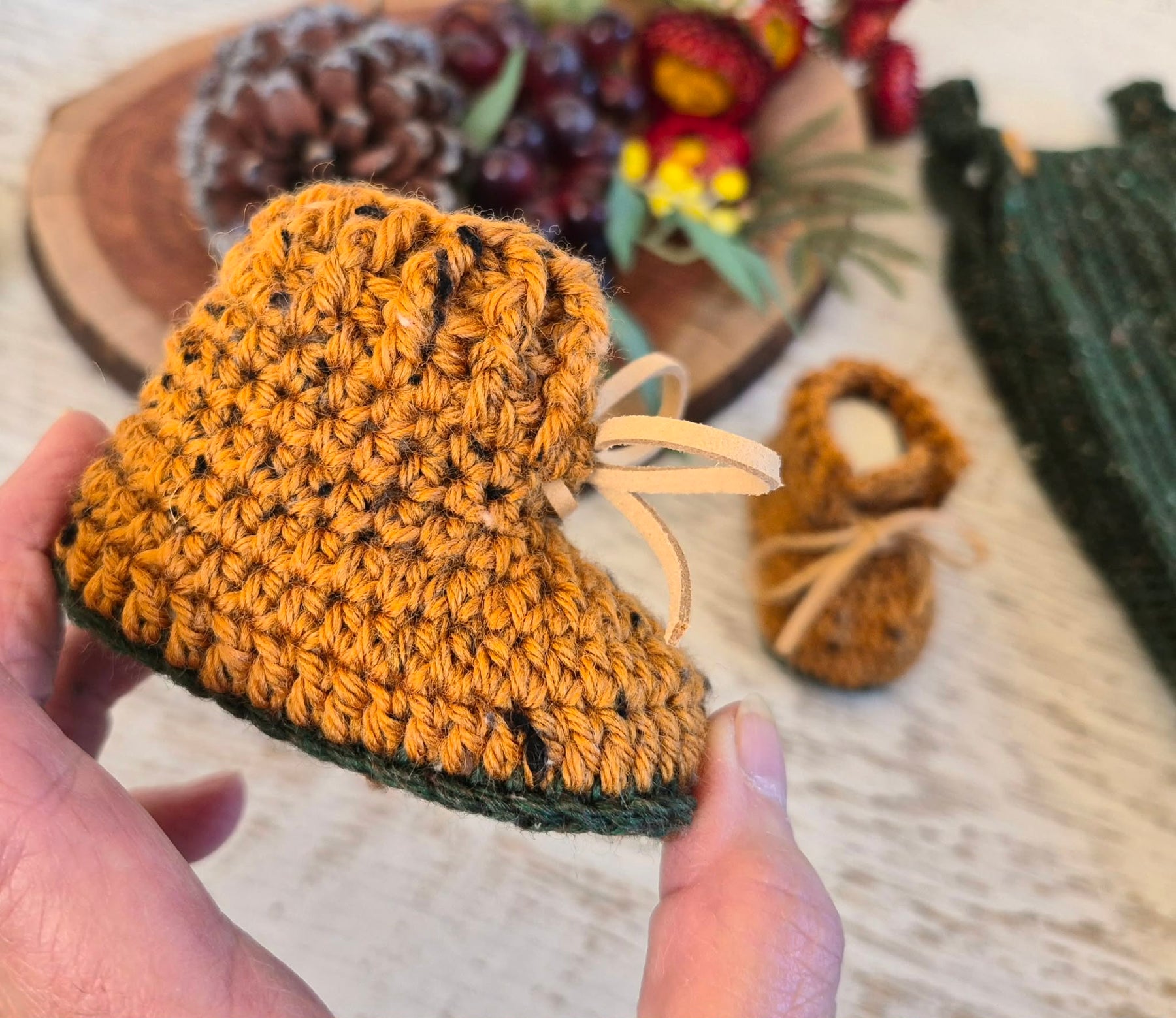 Baby Booties | Mustard Tweed | Newborn | Crochet | Knit | Shoes | Socks