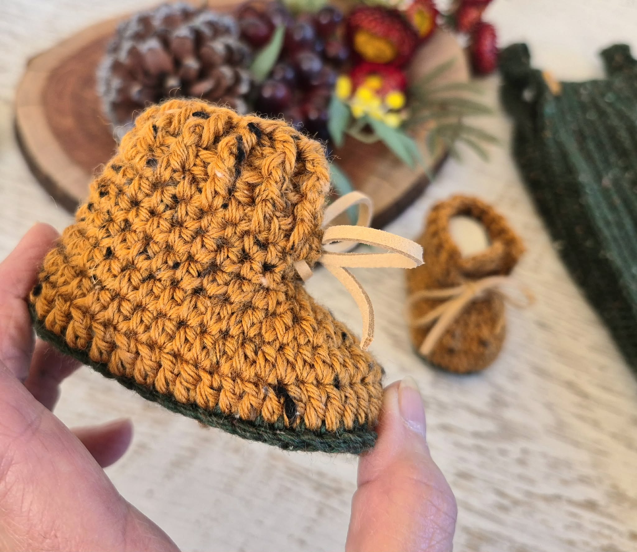 Baby Booties | Mustard Tweed | Newborn | Crochet | Knit | Shoes | Socks