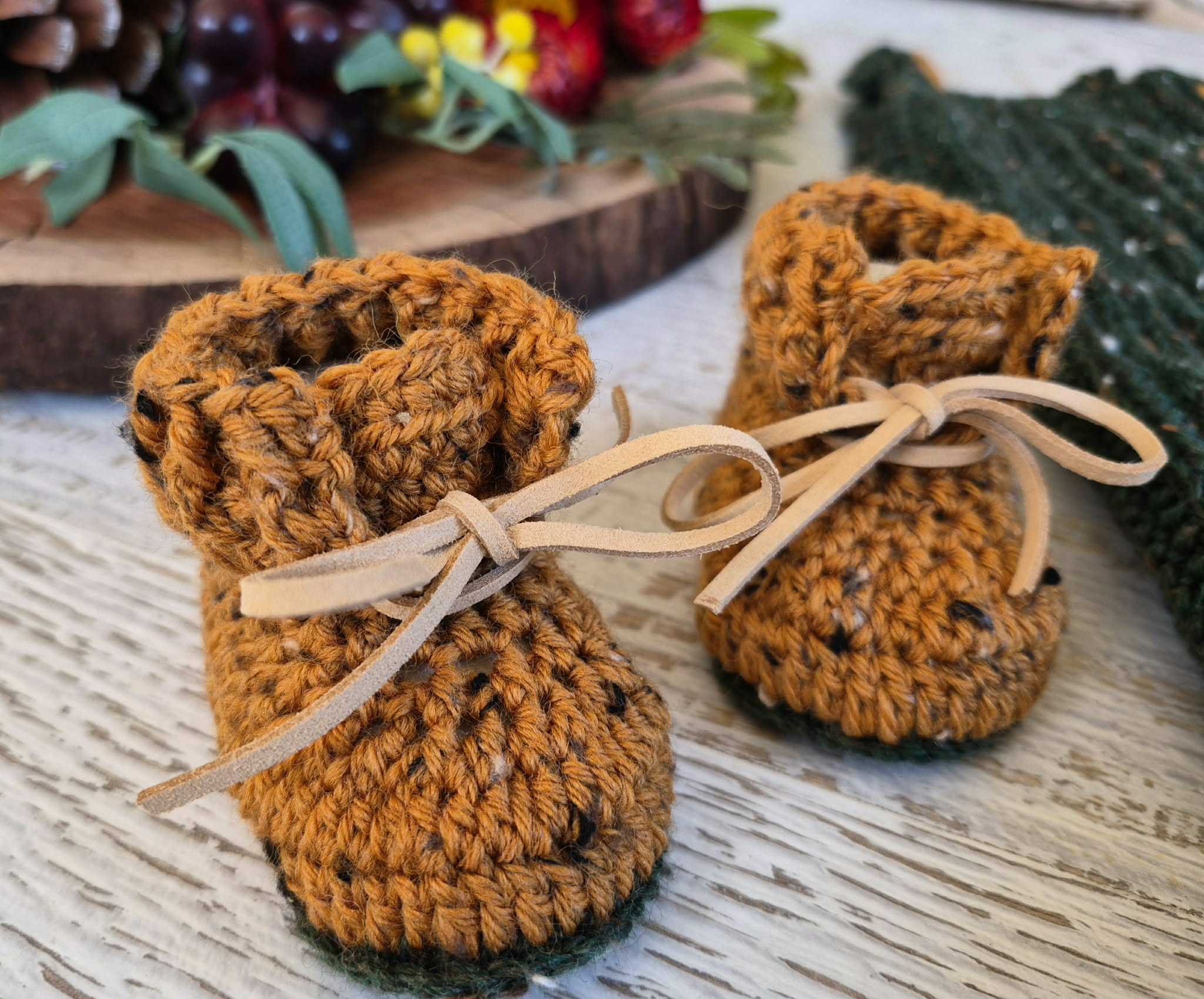 Baby Booties | Mustard Tweed | Newborn | Crochet | Knit | Shoes | Socks