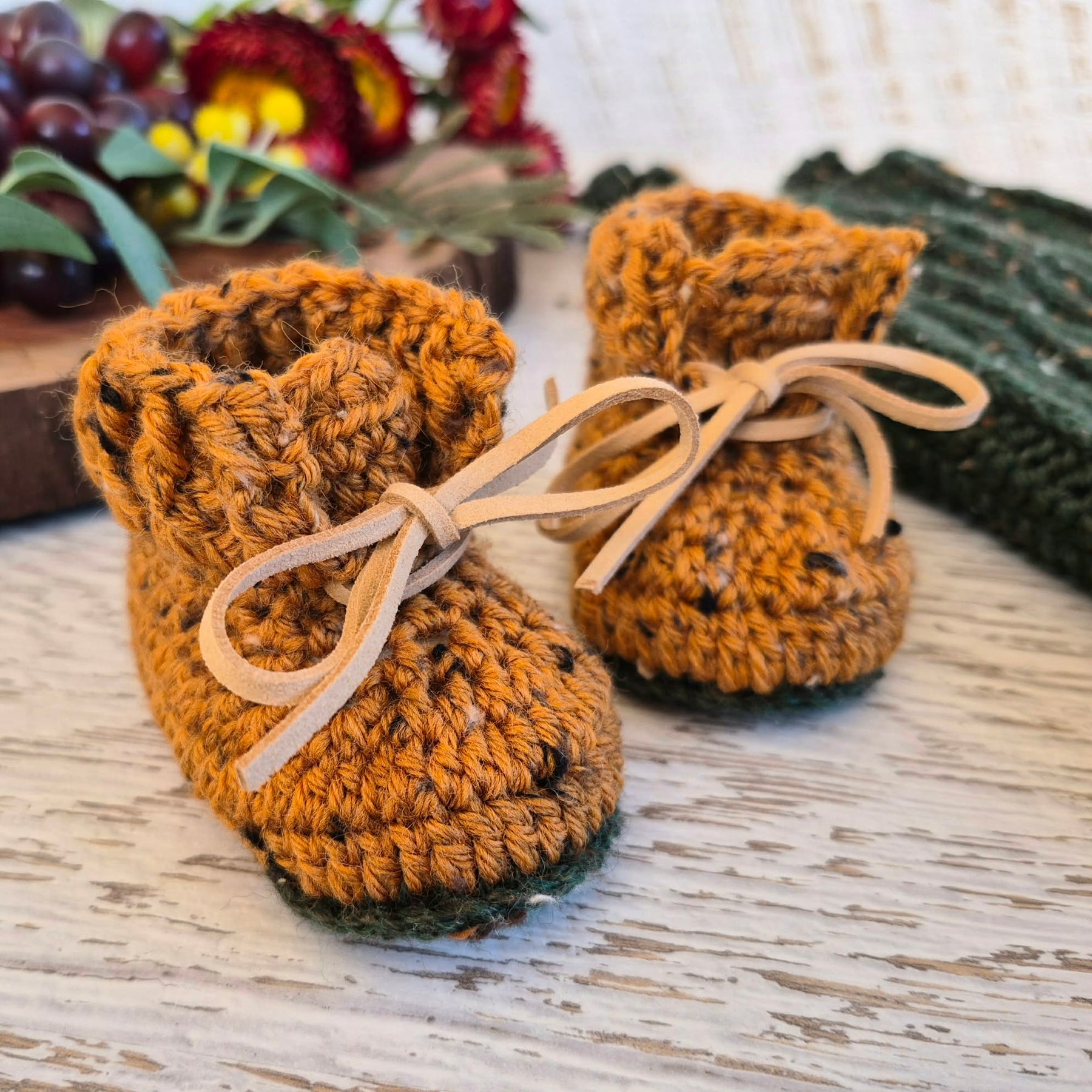 Baby Booties | Mustard Tweed | Newborn | Crochet | Knit | Shoes | Socks