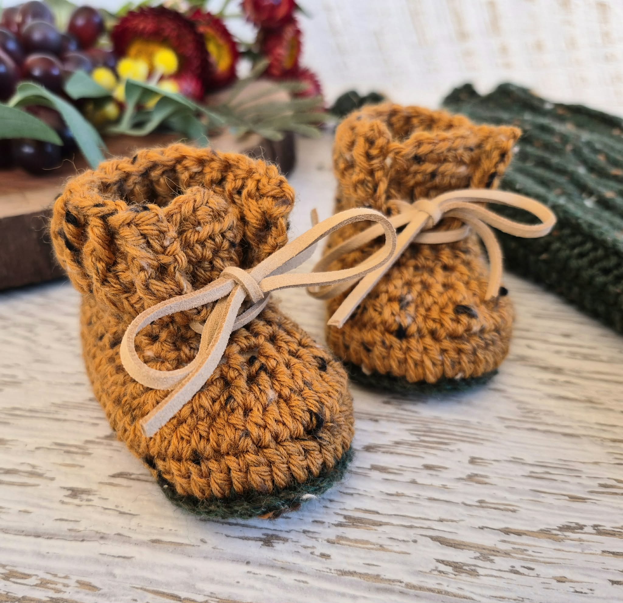 Baby Booties | Mustard Tweed | Newborn | Crochet | Knit | Shoes | Socks