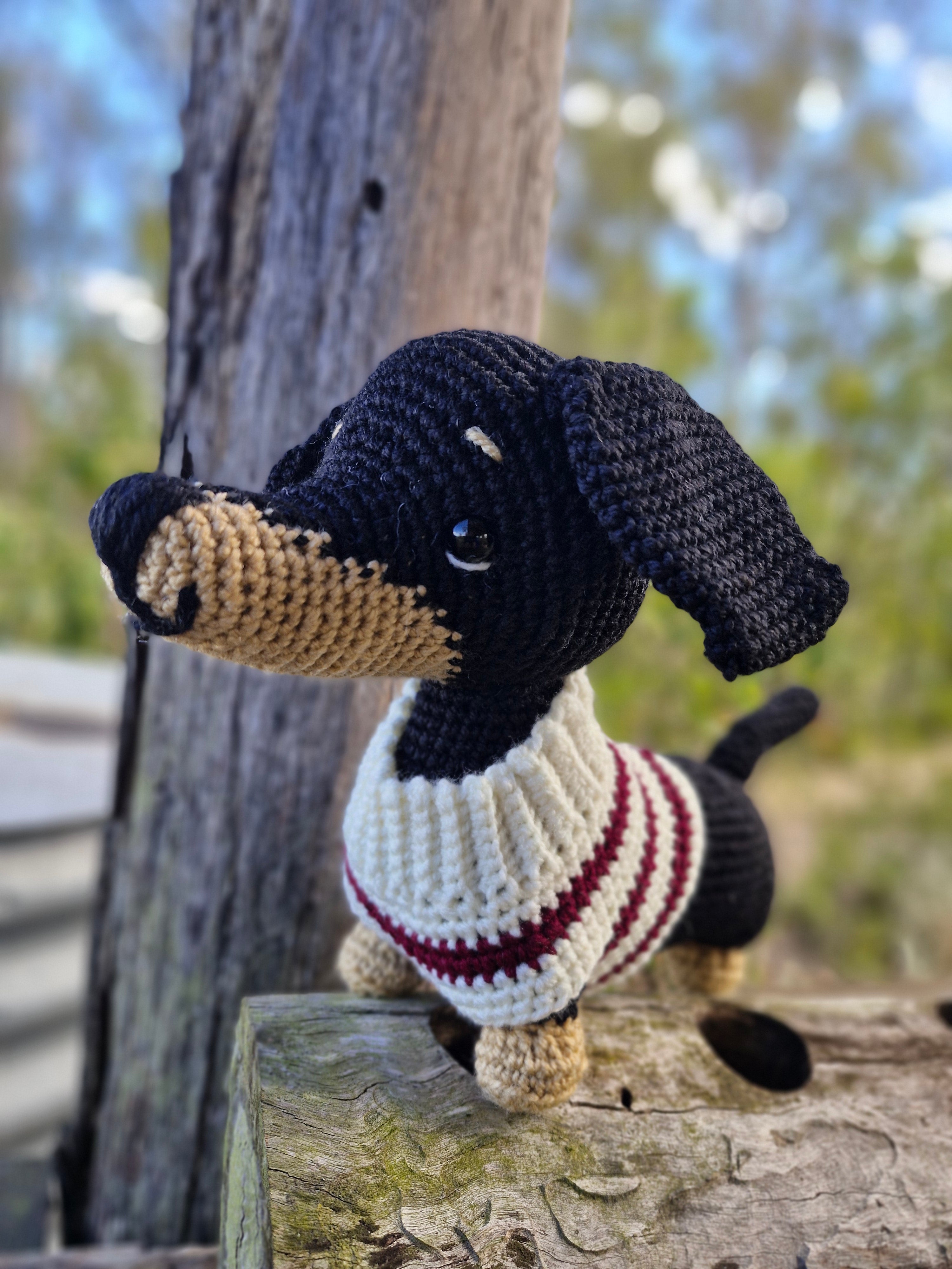 Hand crochet Bi-Colour Dachshund Dog (Sausage Dog)