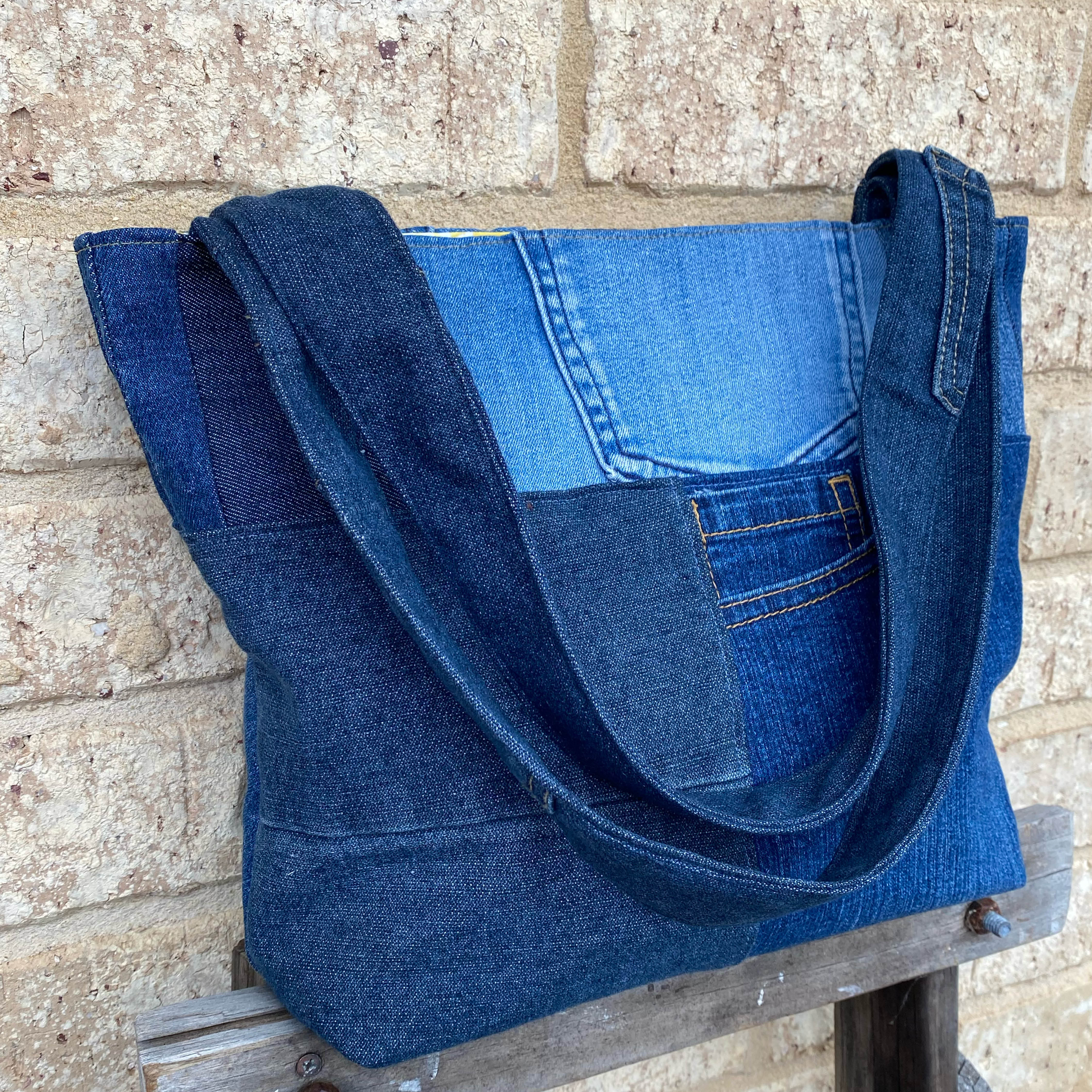 Sunray Denim Handmade Shoulder Bag Upcycled Vintage Fabrics & Denim