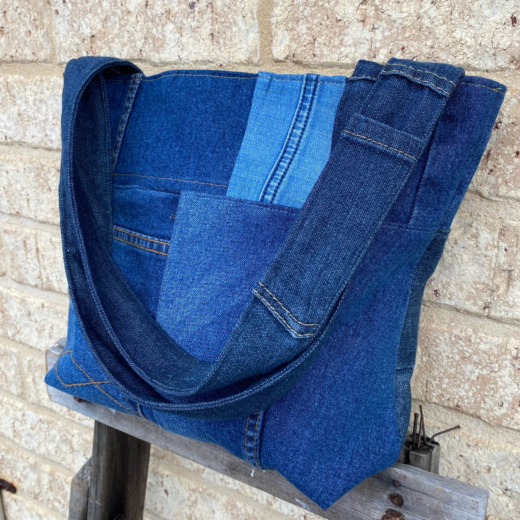 Sunray Denim Handmade Shoulder Bag Upcycled Vintage Fabrics & Denim
