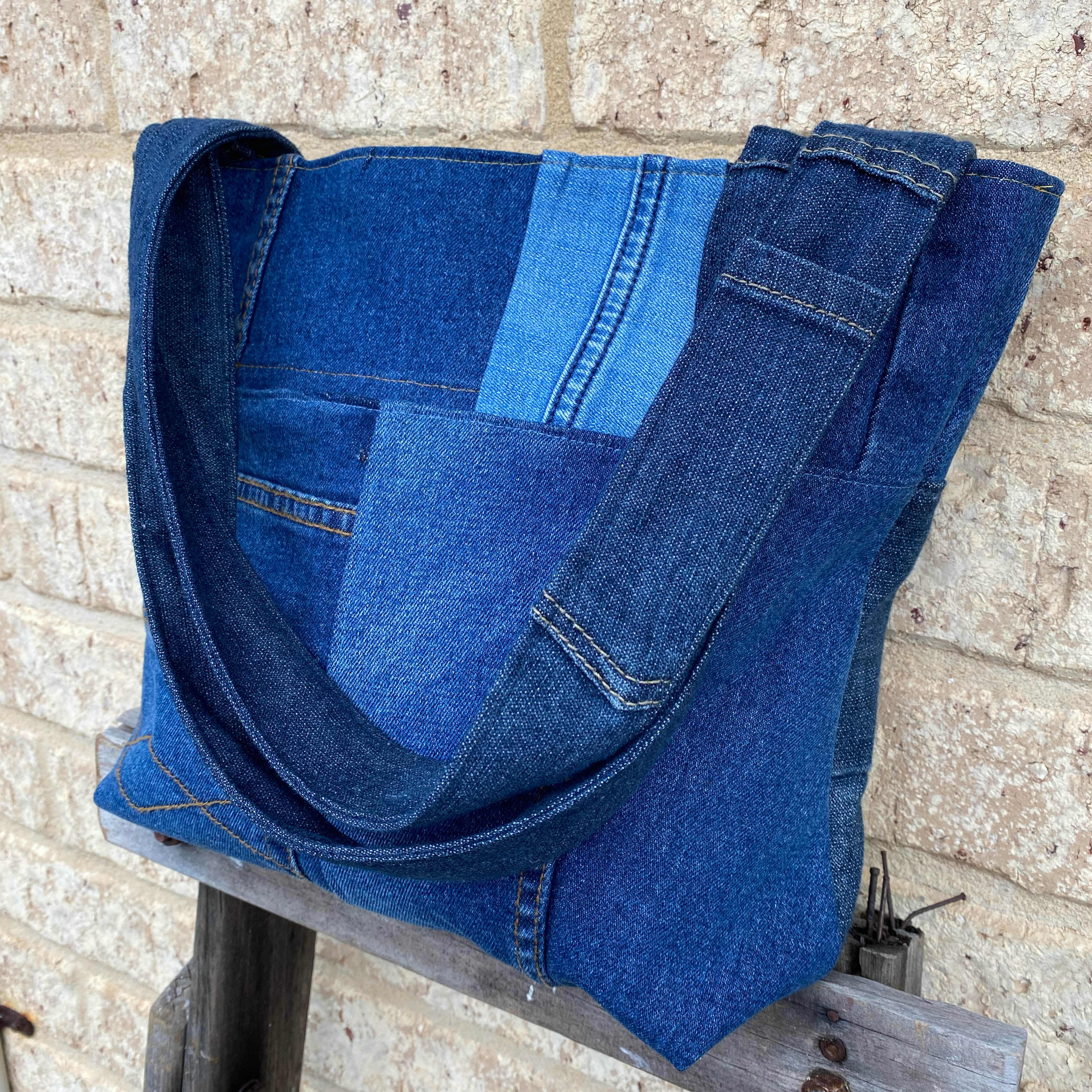Sunray Denim Handmade Shoulder Bag Upcycled Vintage Fabrics & Denim