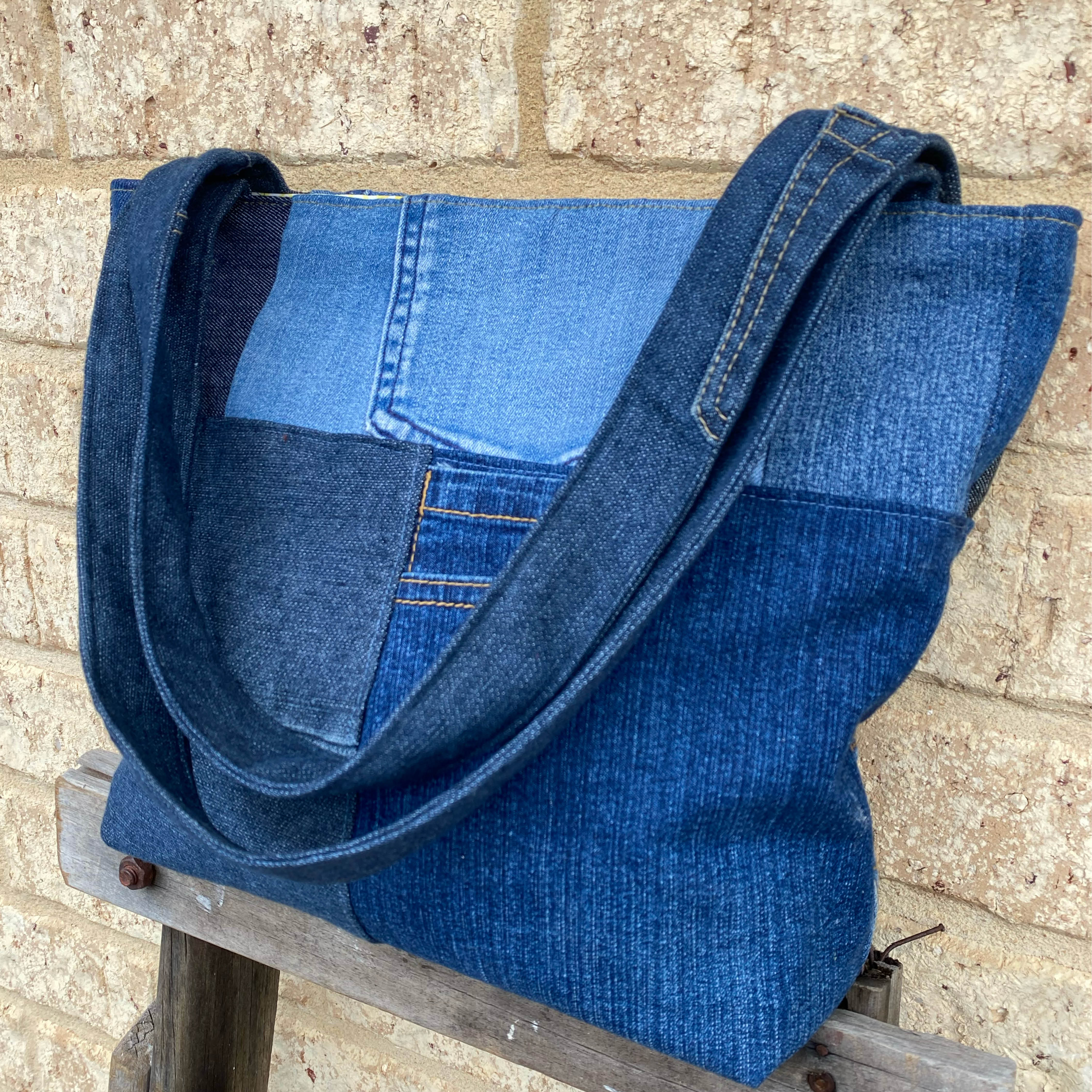 Sunray Denim Handmade Shoulder Bag Upcycled Vintage Fabrics & Denim