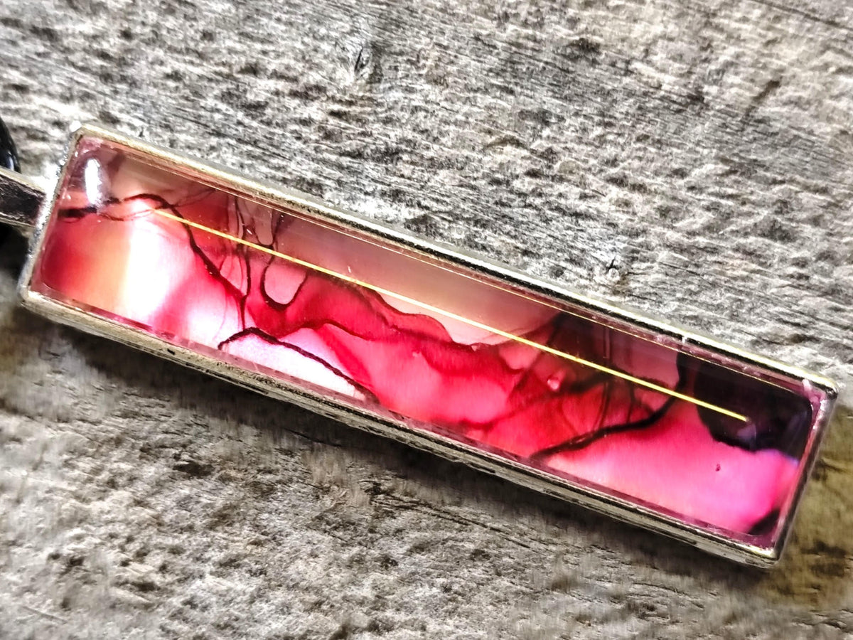 Red Alcohol Ink Pendant Necklace, Wearable Original Painting