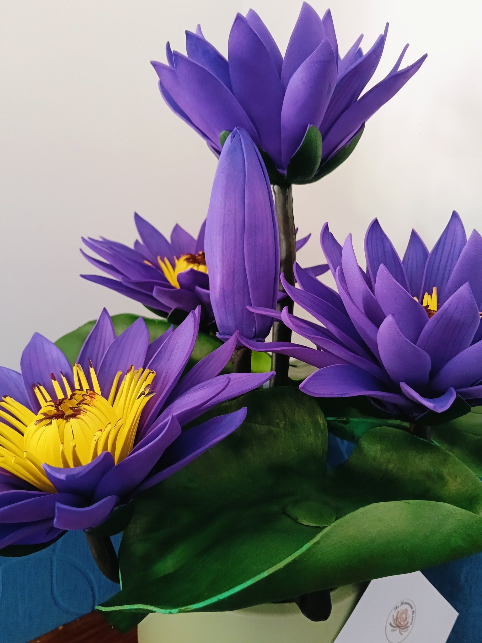Purple Water Lily Flower Arrangement | Artificial Floral Décor | Pot Not Included