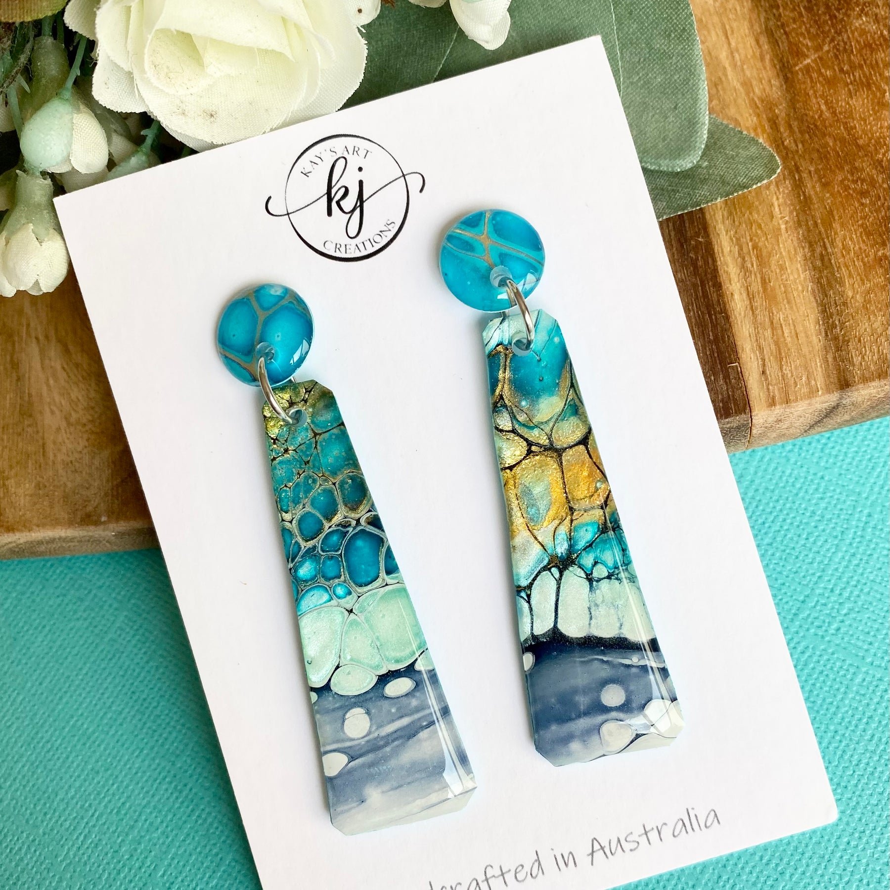 Turquoise Gold Dangle Earrings