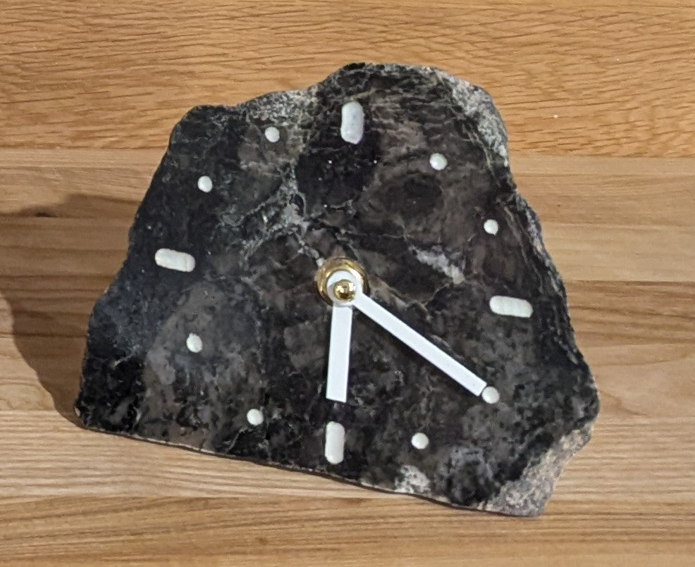 Polished Black & White Marble Stone Slab Clock