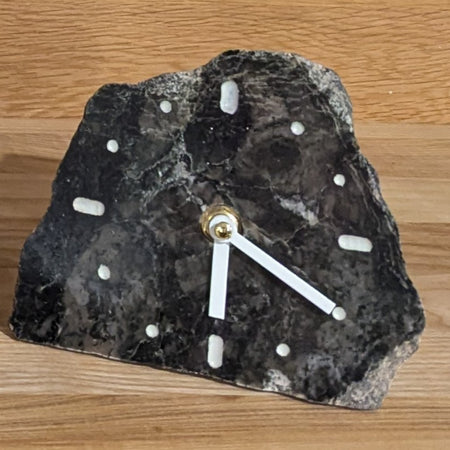 Polished Black & White Marble Stone Slab Clock