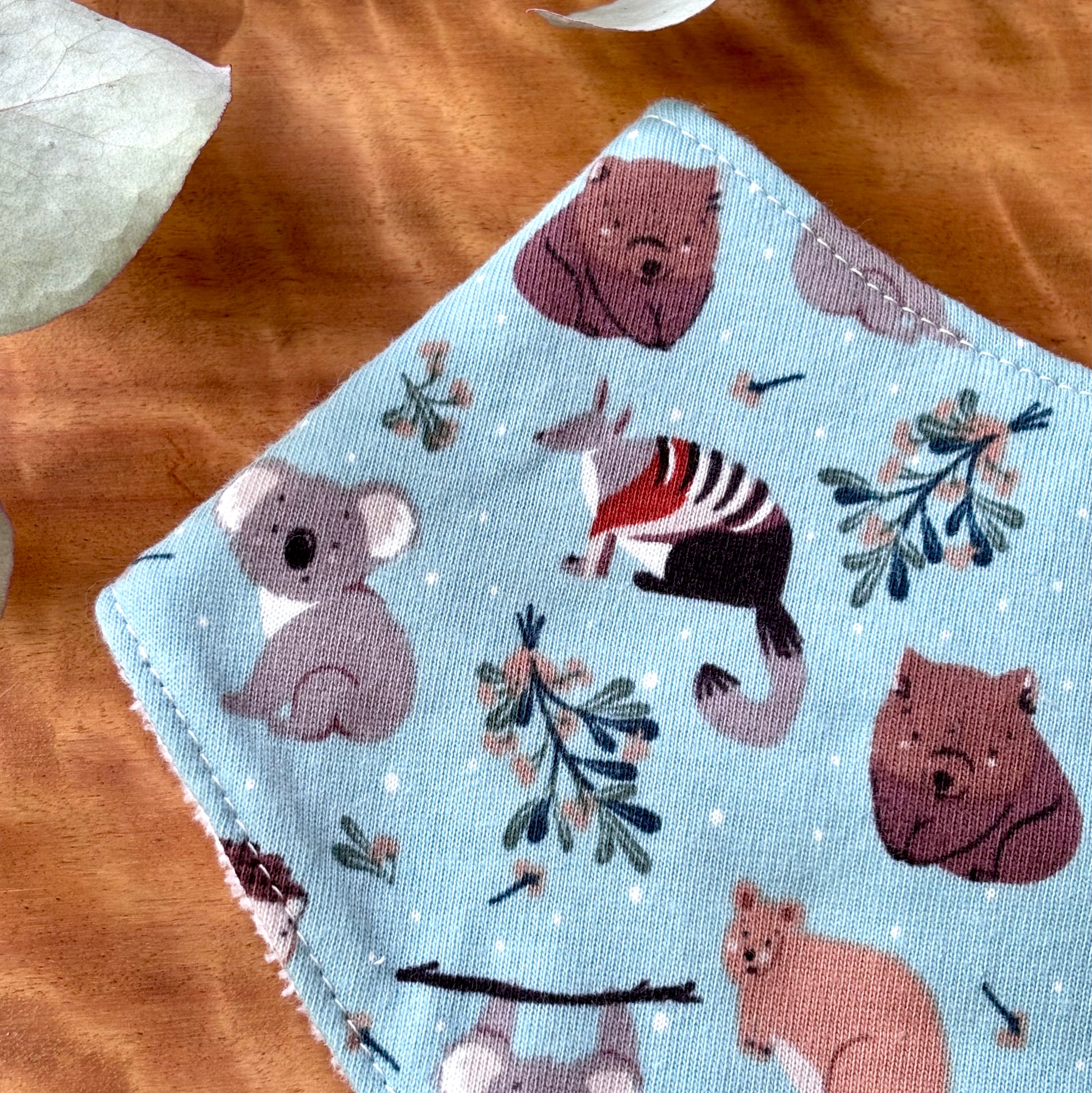 Baby Bib and Burp Cloth Set - Light Blue Aussie Animals