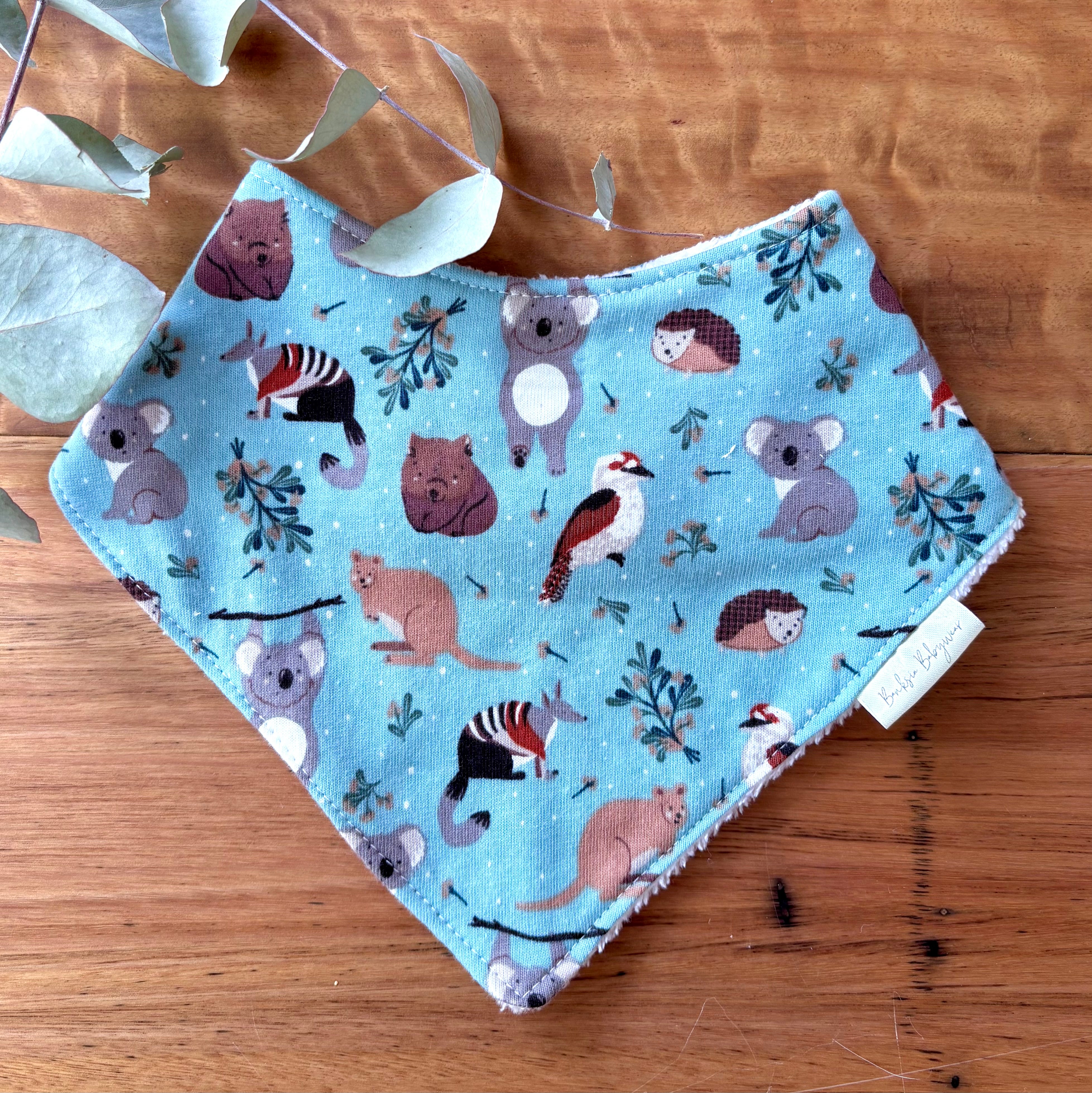 Baby Bib and Burp Cloth Set - Light Blue Aussie Animals