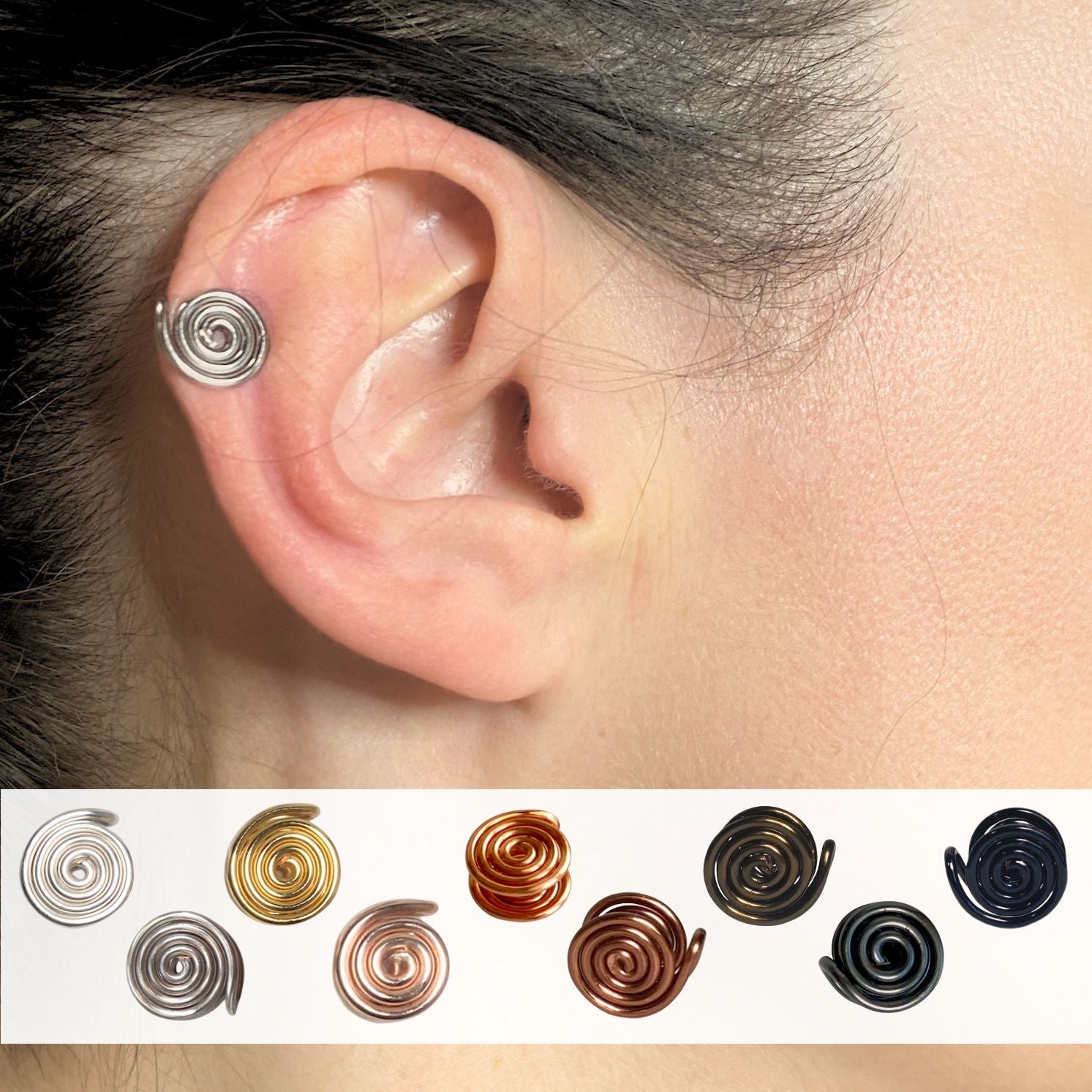 Spiral ear cuff | Unisex | Silver Titanium Bronze & more | Compression clip on | 3 sizes