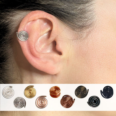 Spiral ear cuff | Unisex | Silver Titanium Bronze & more | Compression clip on | 3 sizes