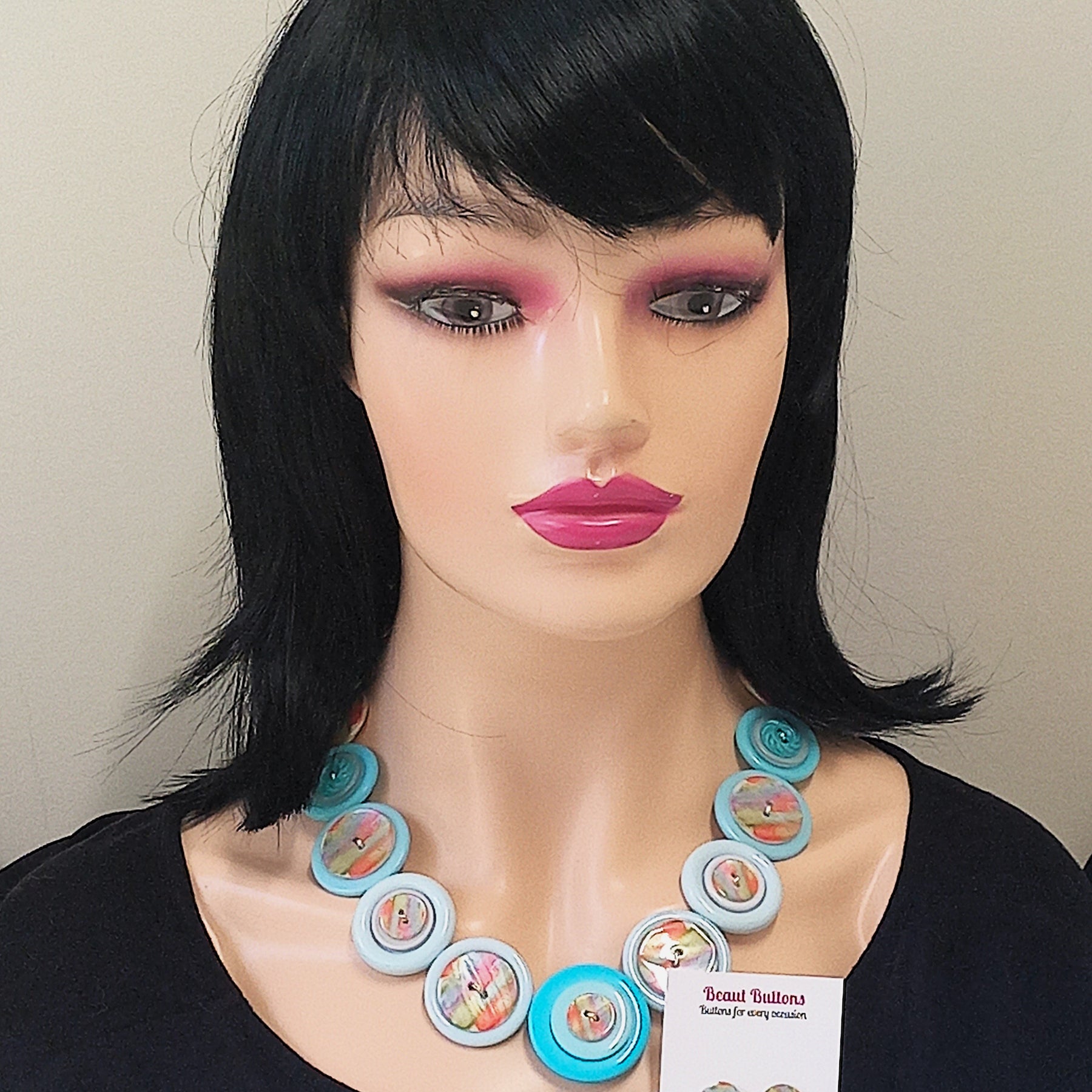 Button necklace and earrings - Pacific Dawn