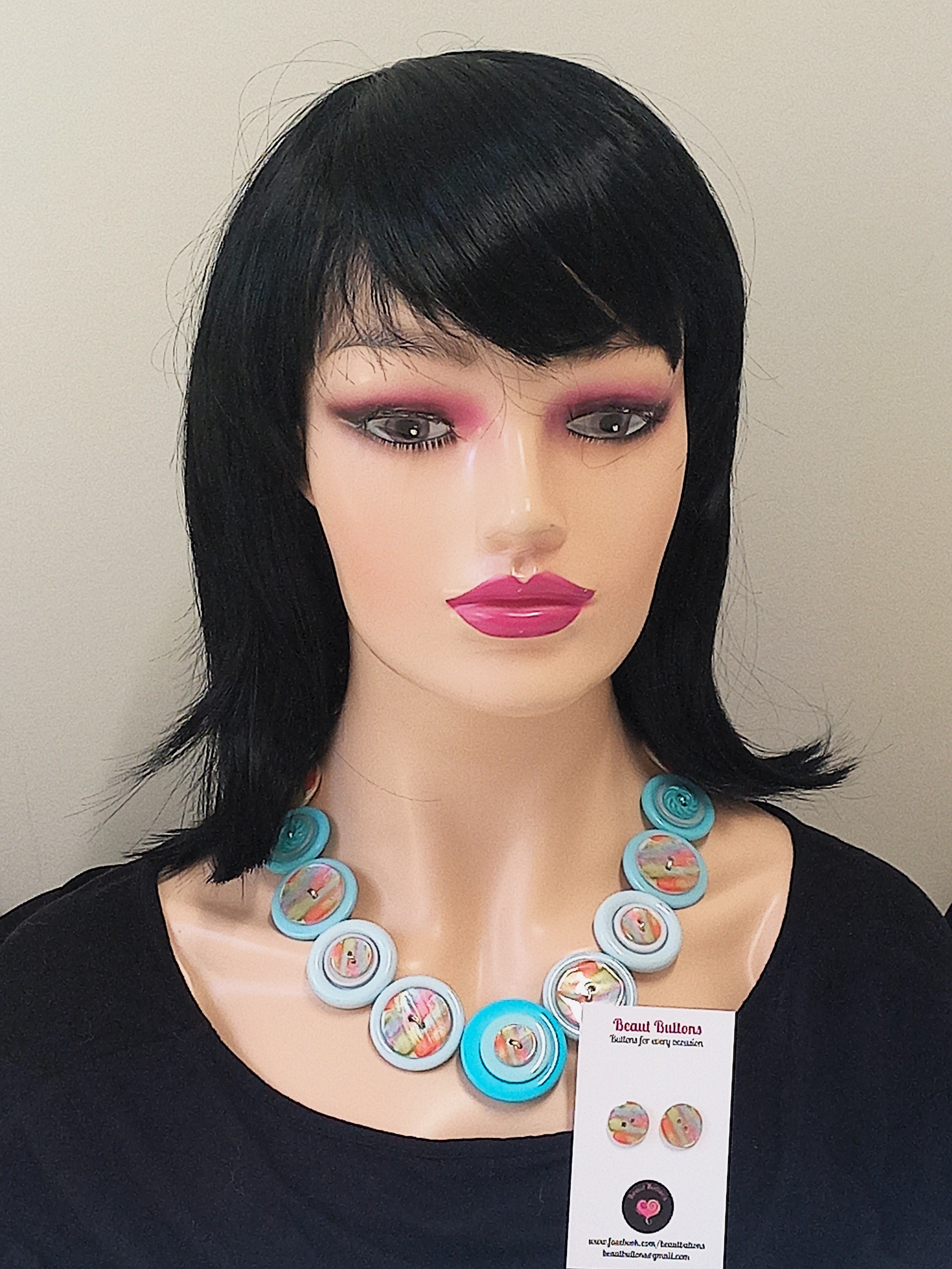 Button necklace and earrings - Pacific Dawn