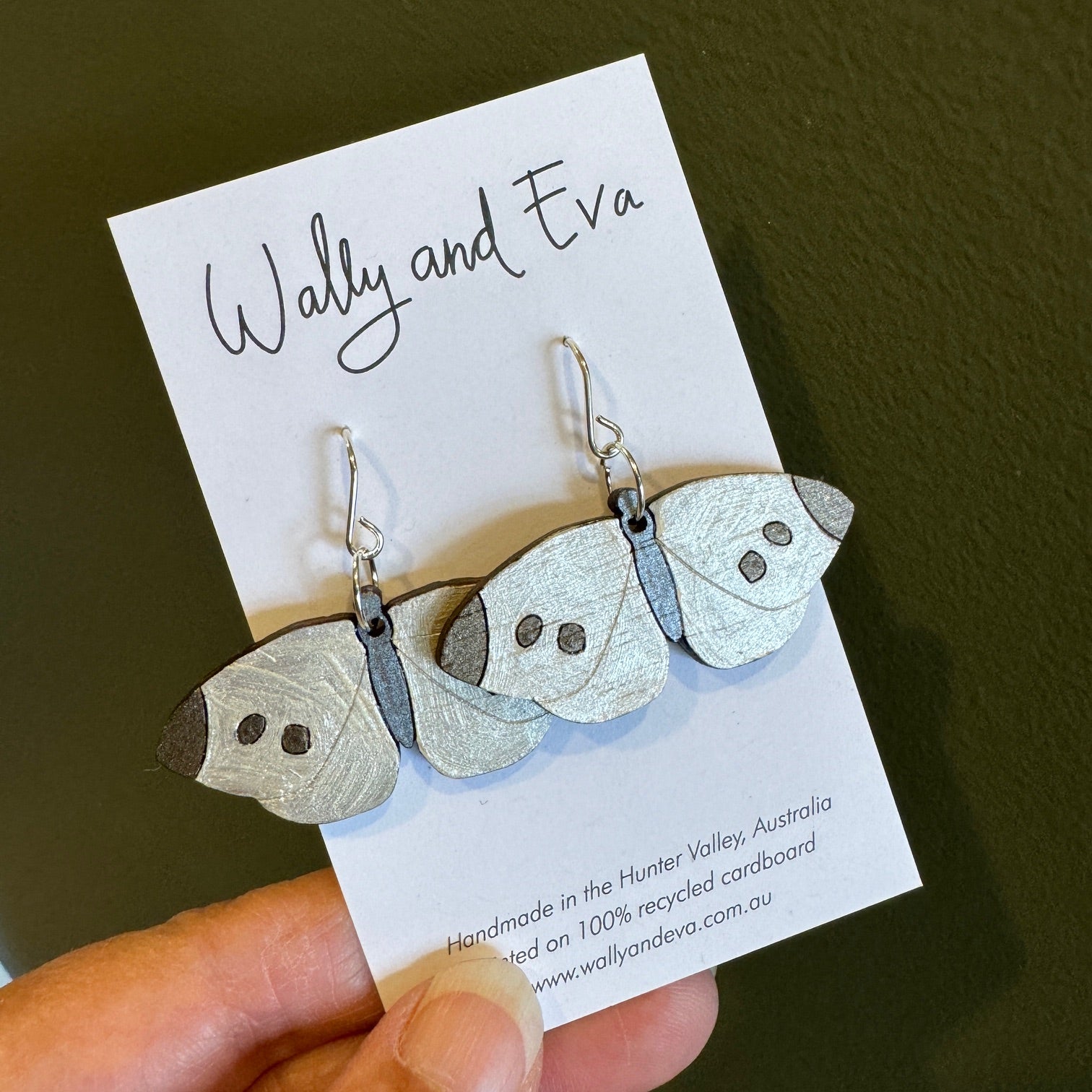 Cabbage Butterfly Hand Painted Wood Earrings