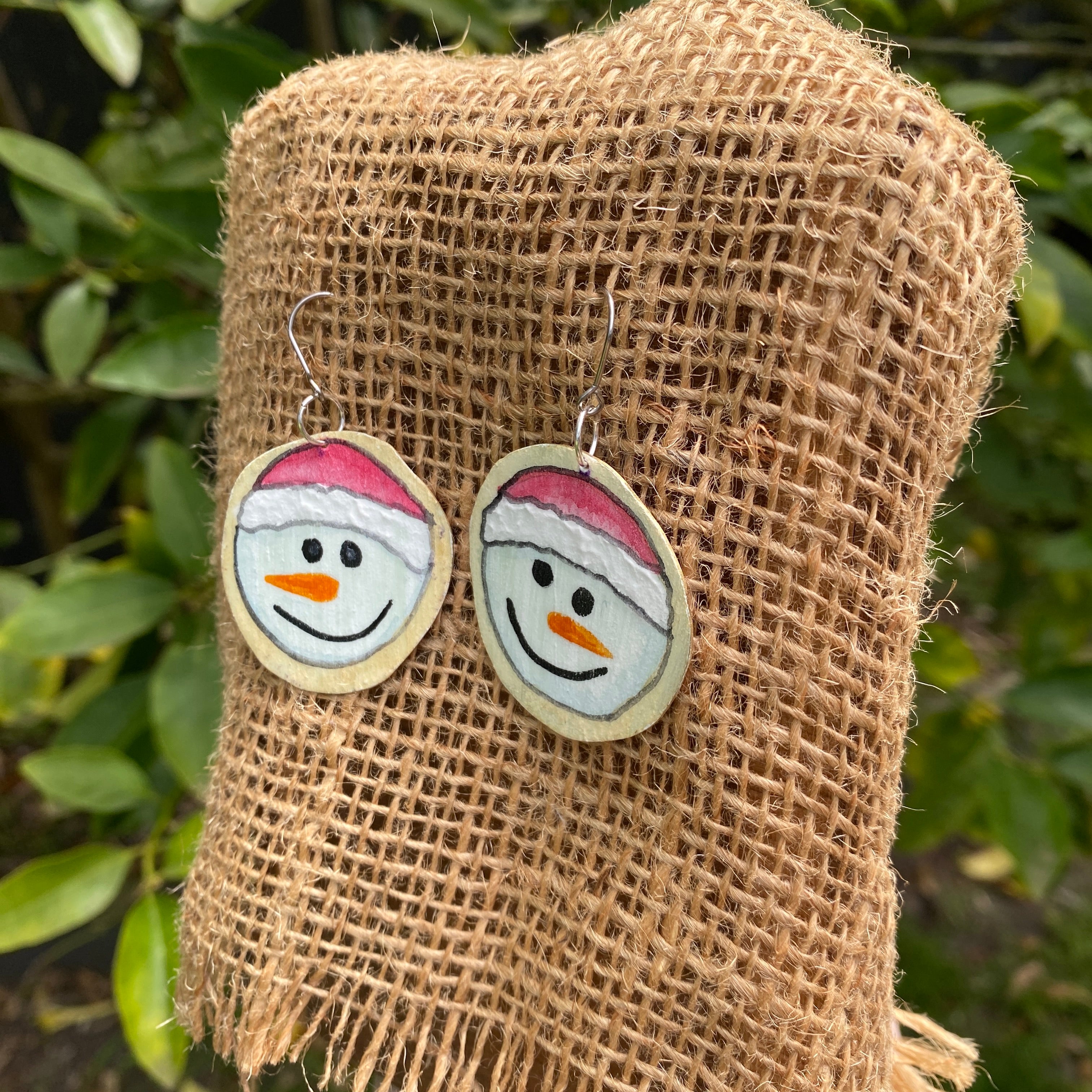 Snowman Earrings – Hand-painted Brass Jewellery