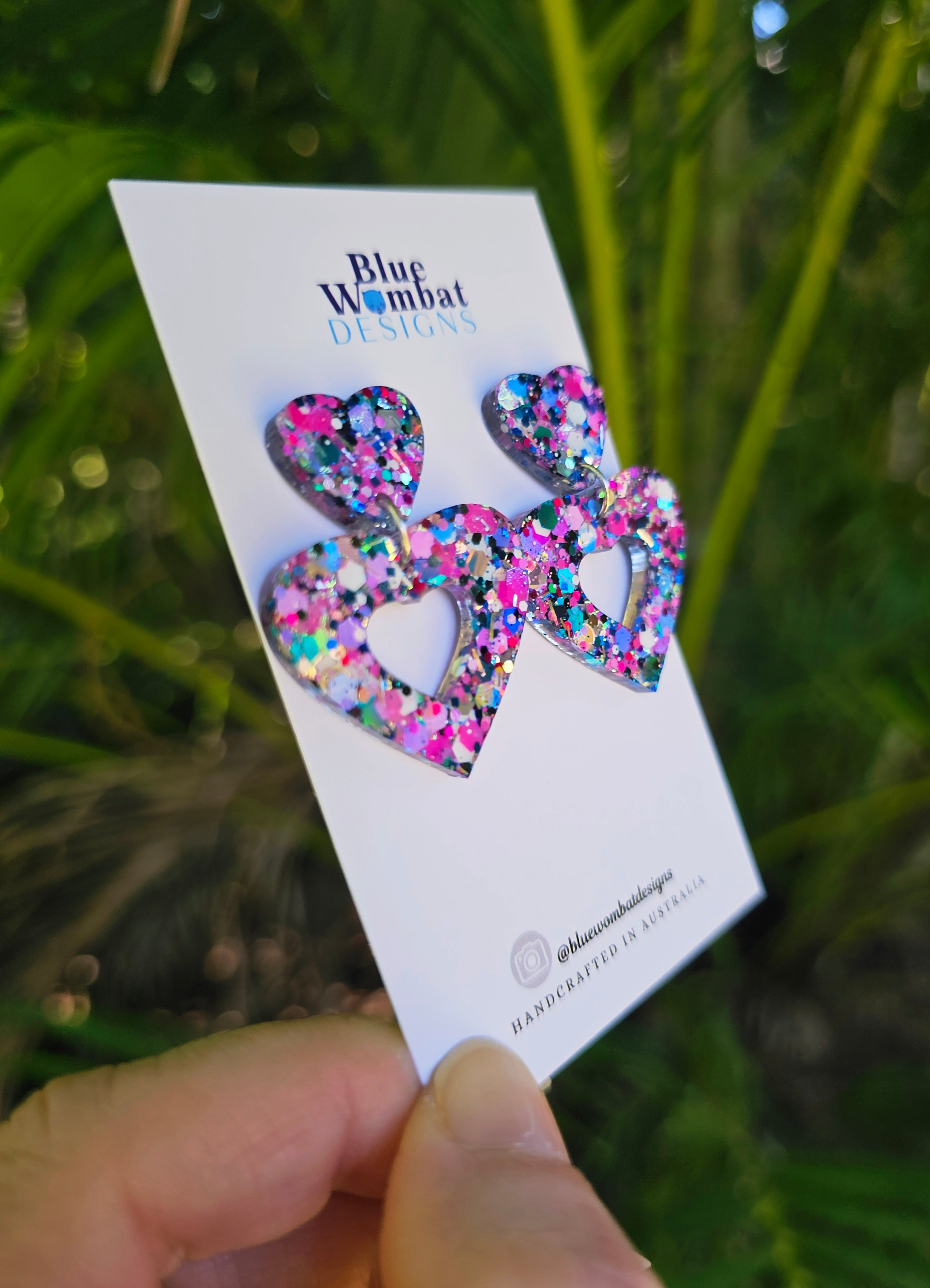 Colourful Love Heart Glitter Resin Dangle Earrings