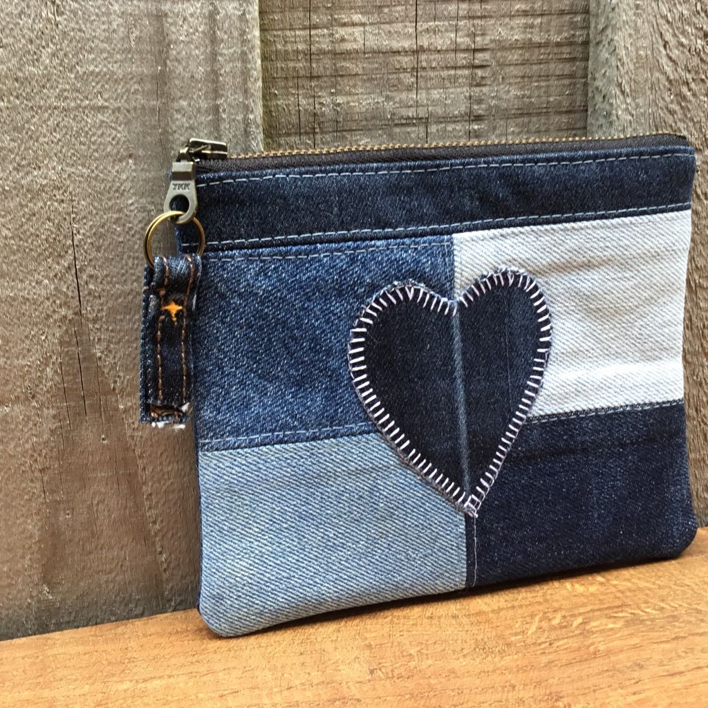 Upcycled Denim Purse – Blue Denim Heart #3