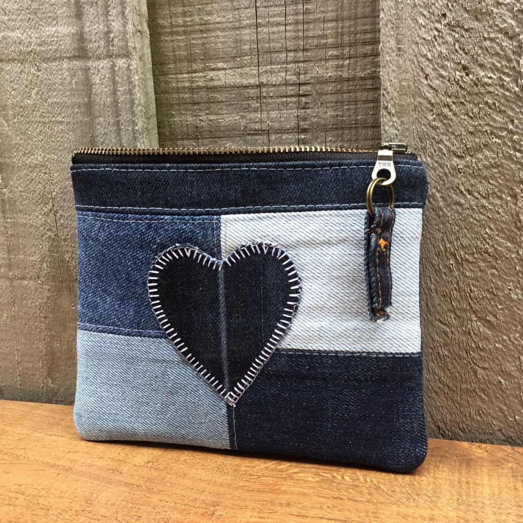 Upcycled Denim Purse – Blue Denim Heart #3