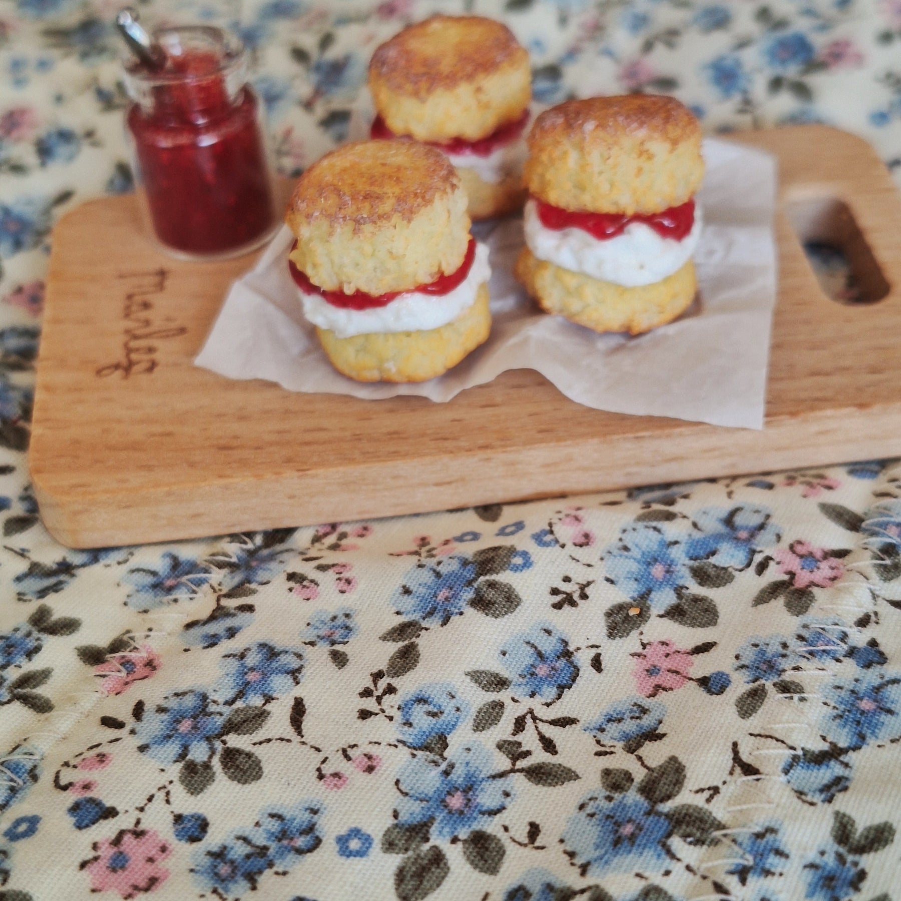 Jam and cream filled scone (with Jam Jar)