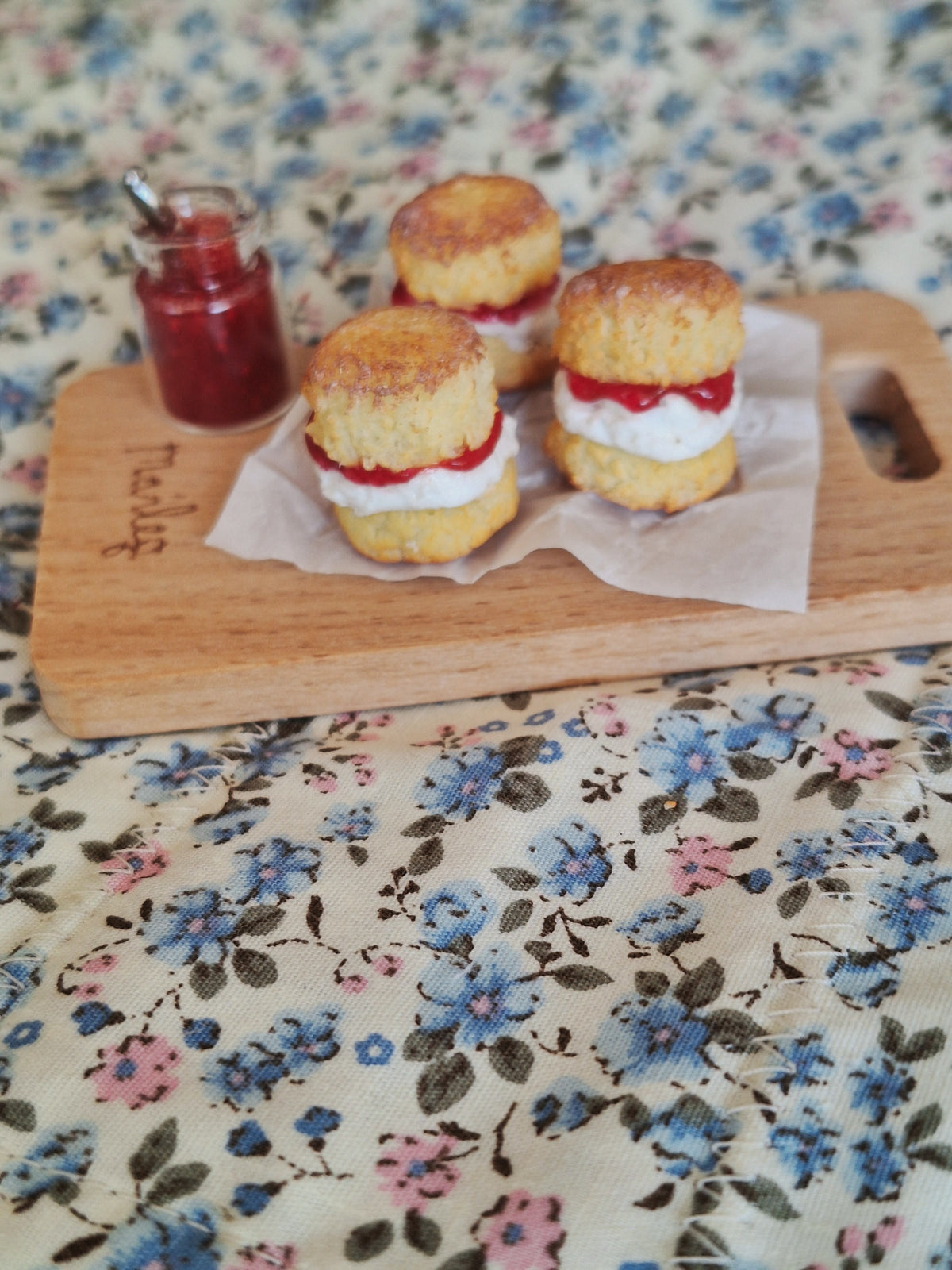 Jam and cream filled scone (with Jam Jar)